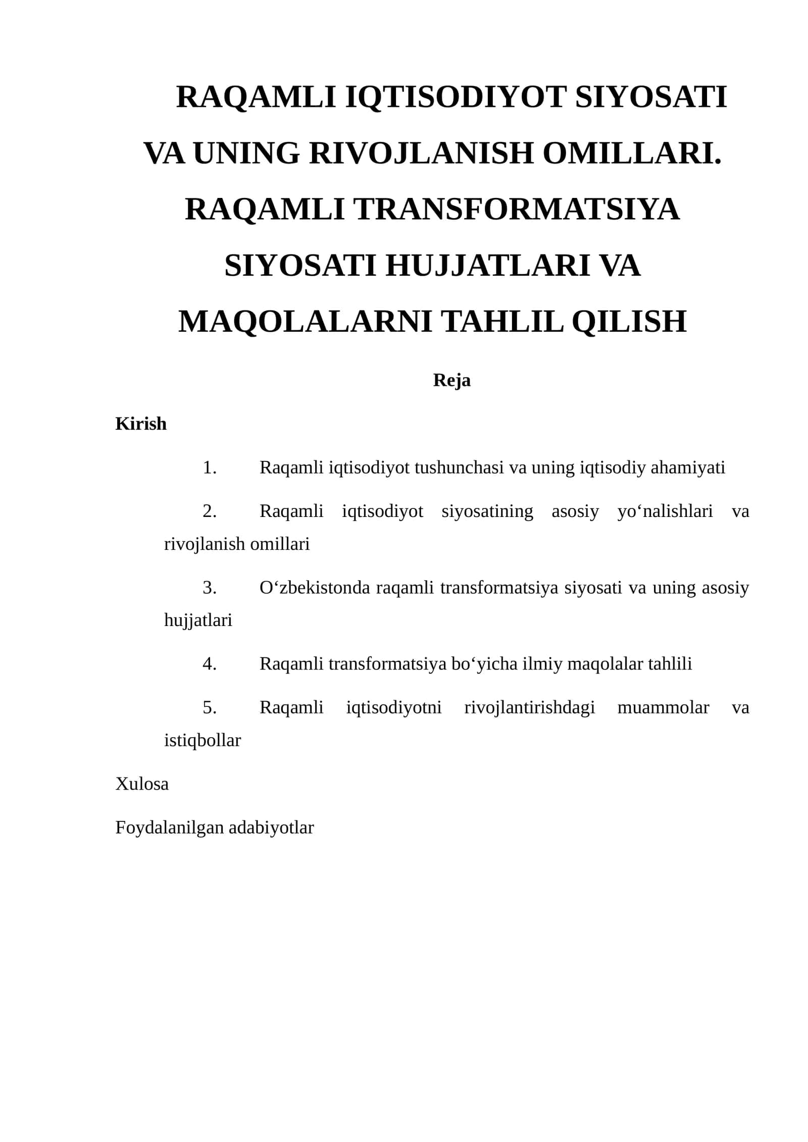 RAQAMLI IQTISODIYOT SIYOSATI VA UNING RIVOJLANISH OMILLARI 1