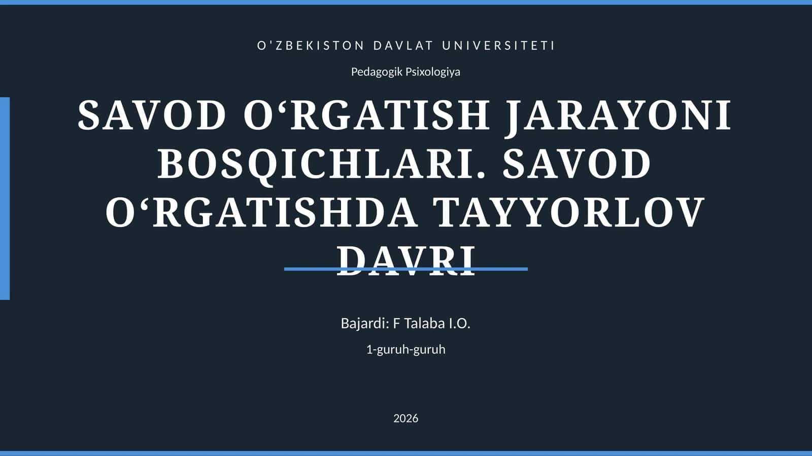 SAVOD O‘RGATISH JARAYONI BOSQICHLARI. SAVOD O‘RGATISHDA TAYYORLOV DAVRI 1