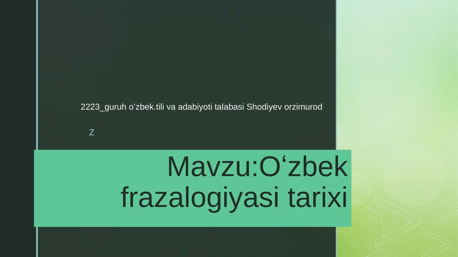 Oʻzbek frazalogiyasi tarixi 1