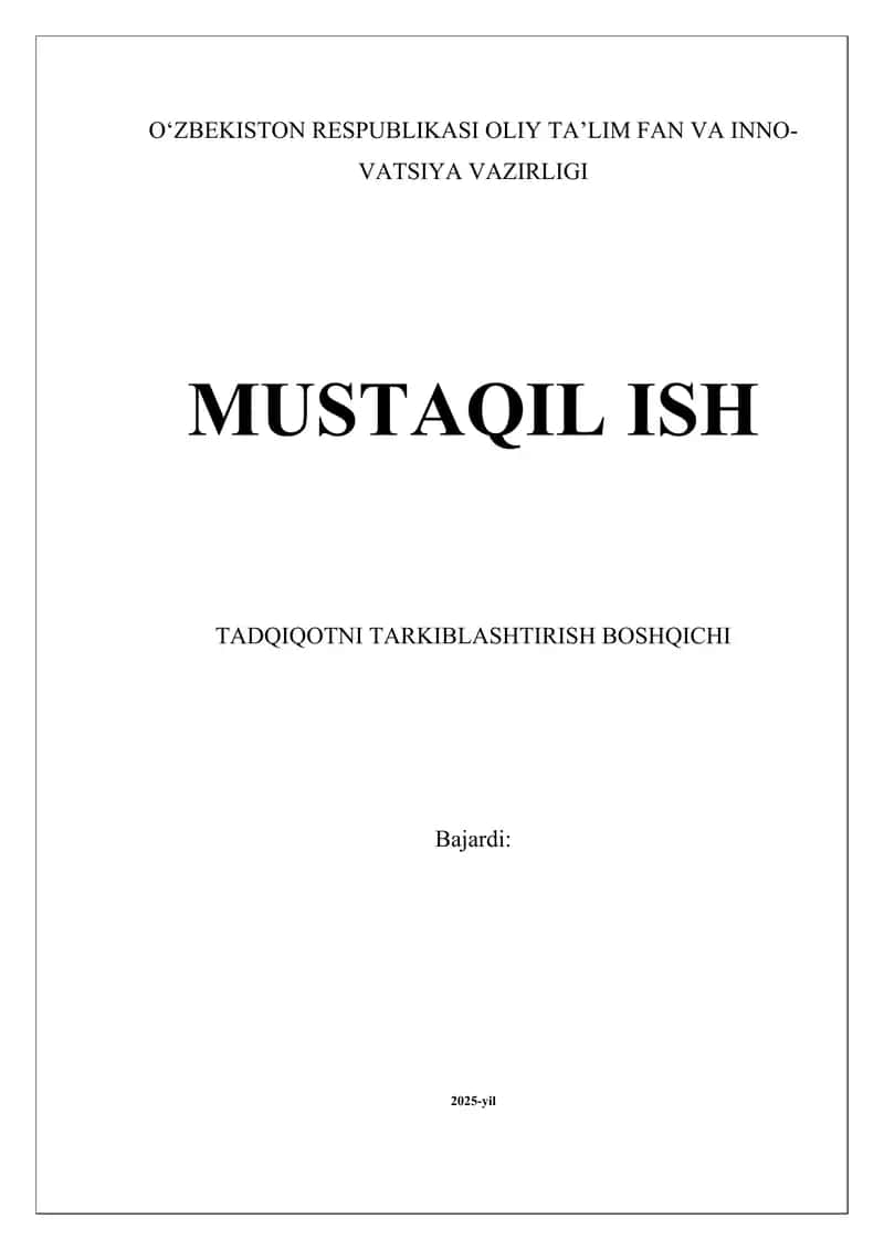Tadqiqotni tarkiblashtirish boshqichi 1