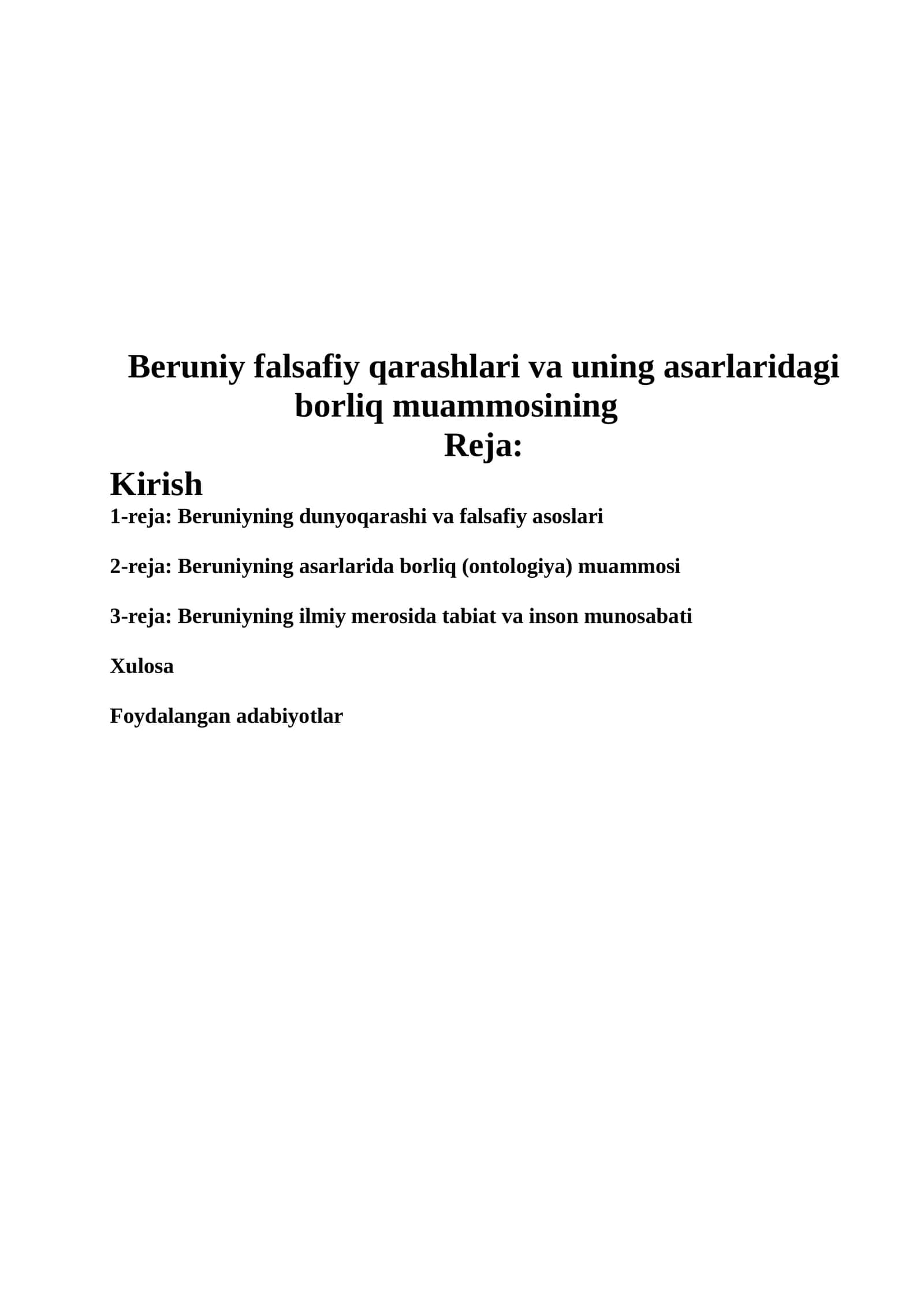 Beruniy falsafiy qarashlari va uning asarlaridagi borliq muammosining 1