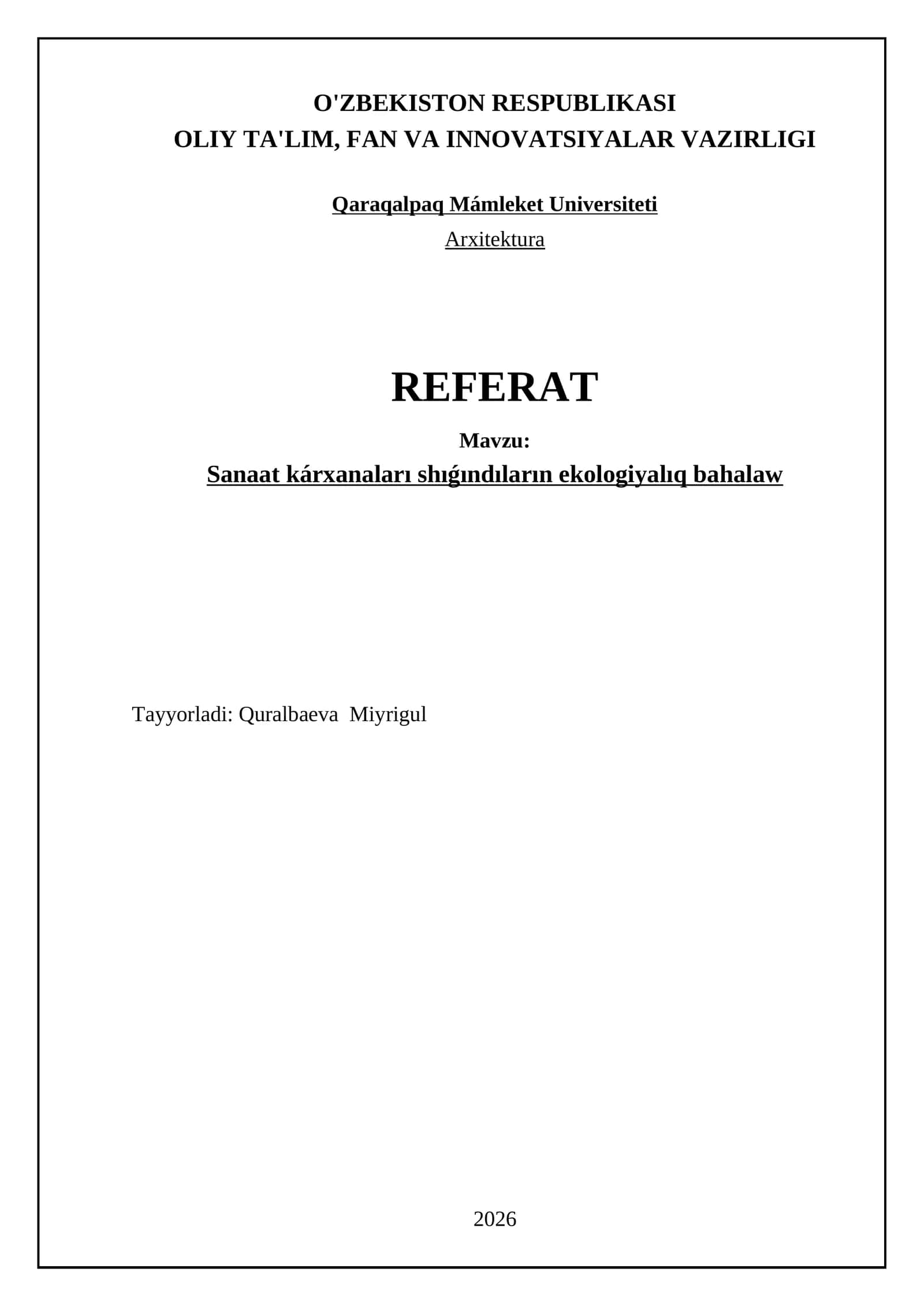 Sanaat kárxanaları shıǵındıların ekologiyalıq bahalaw 1