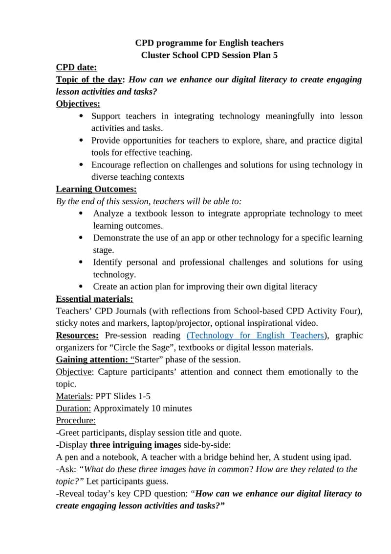 Cluster School CPD Session Plan 5 1