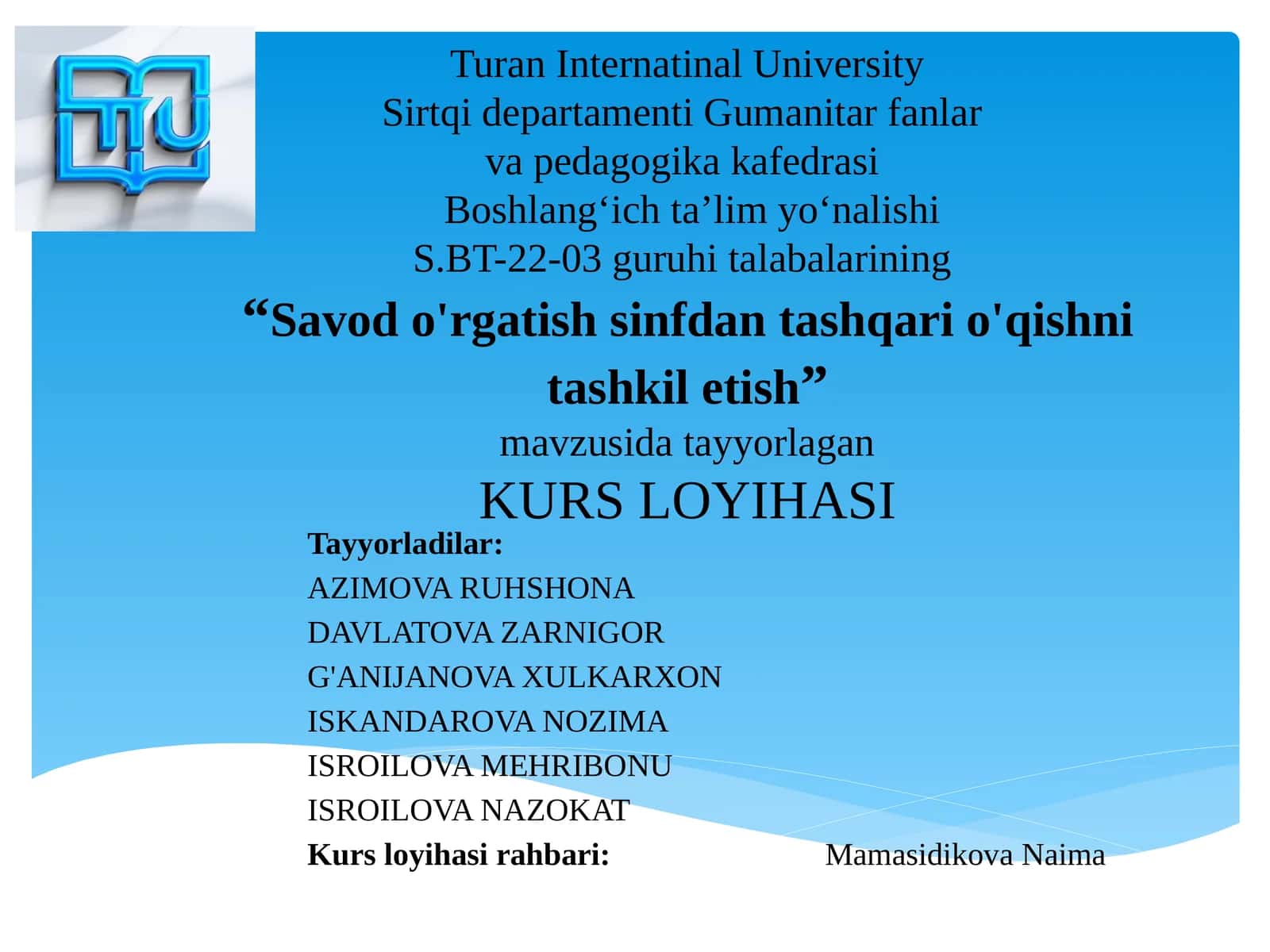 Savod o'rgatish sinfdan tashqari o'qishni tashkil etish 1