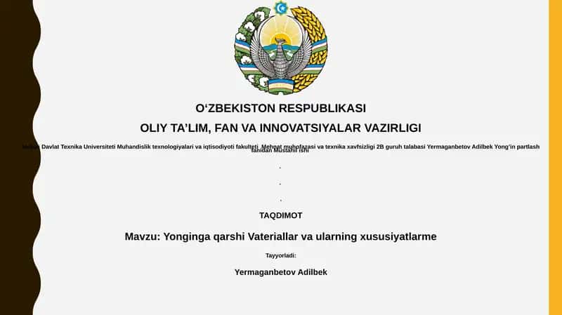 Yonginga qarshi Vateriallar va ularning xususiyatlarme 1