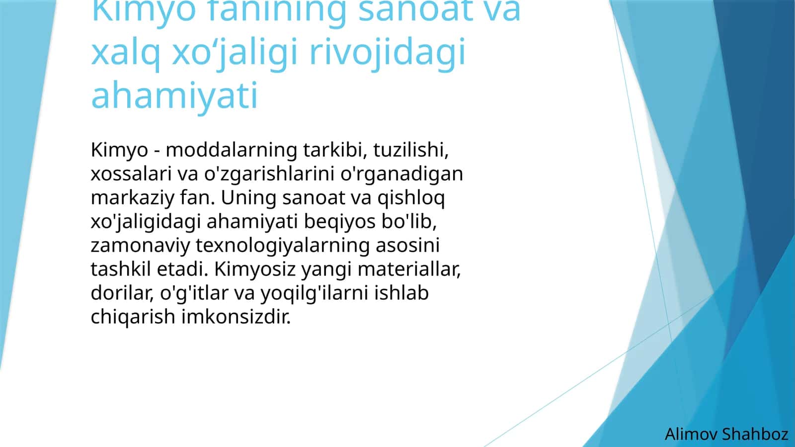 Kimyofanining sanoat va xalqaro.vojidegi ahamiyati 1