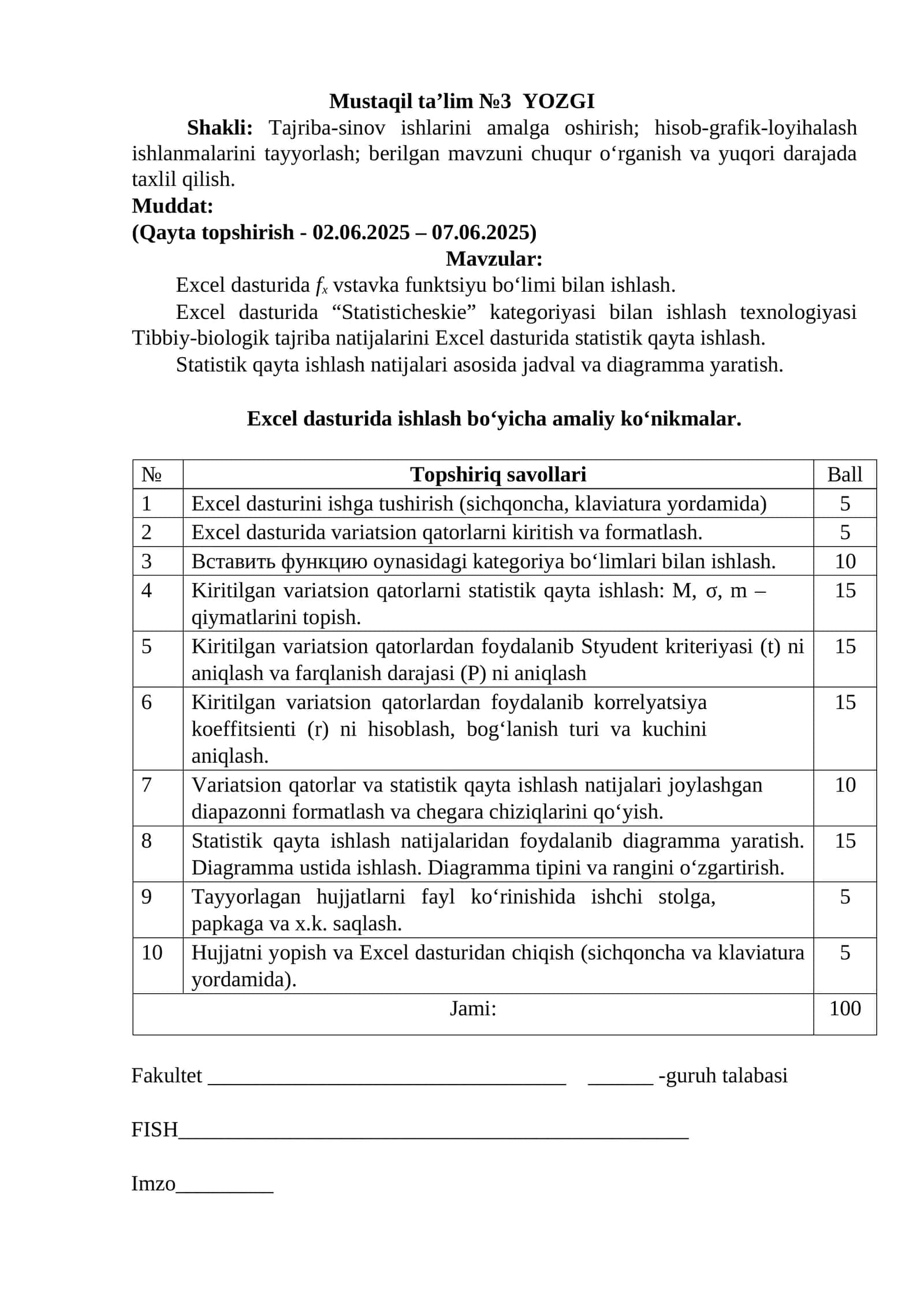 Mustaqil ta’lim №3 YOZGI 1