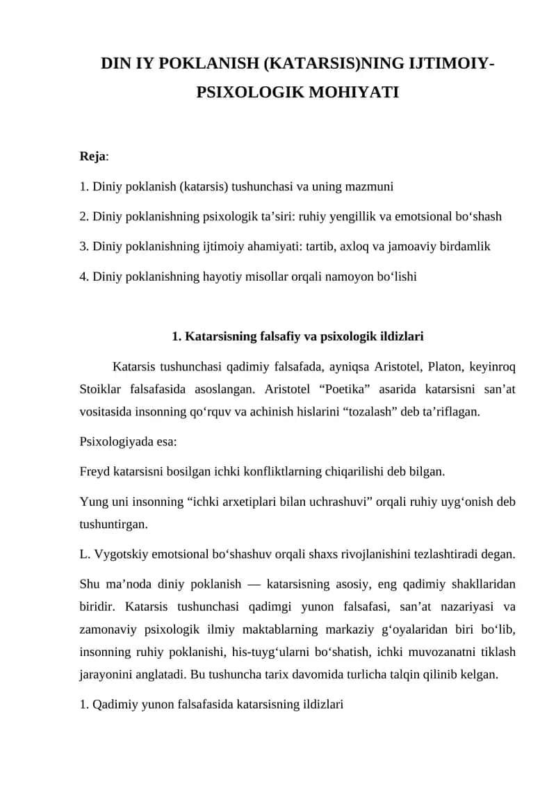 DIN IY POKLANISH (KATARSIS)NING IJTIMOIY-PSIXOLOGIK MOHIYATI 1