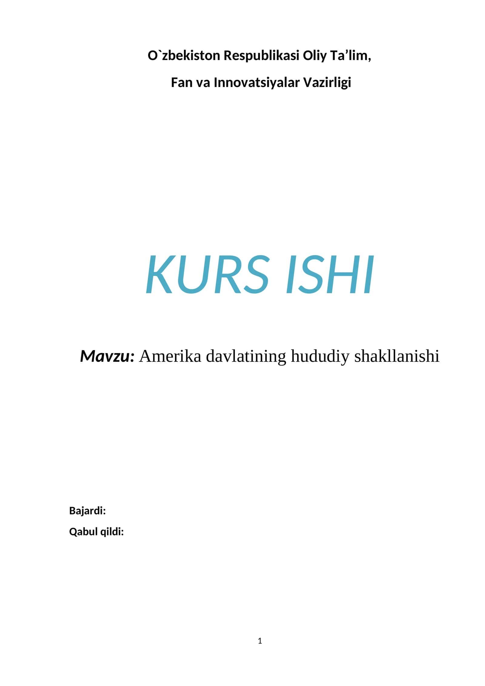 Amerika Davlatining Hududiy Shakllanishi 1