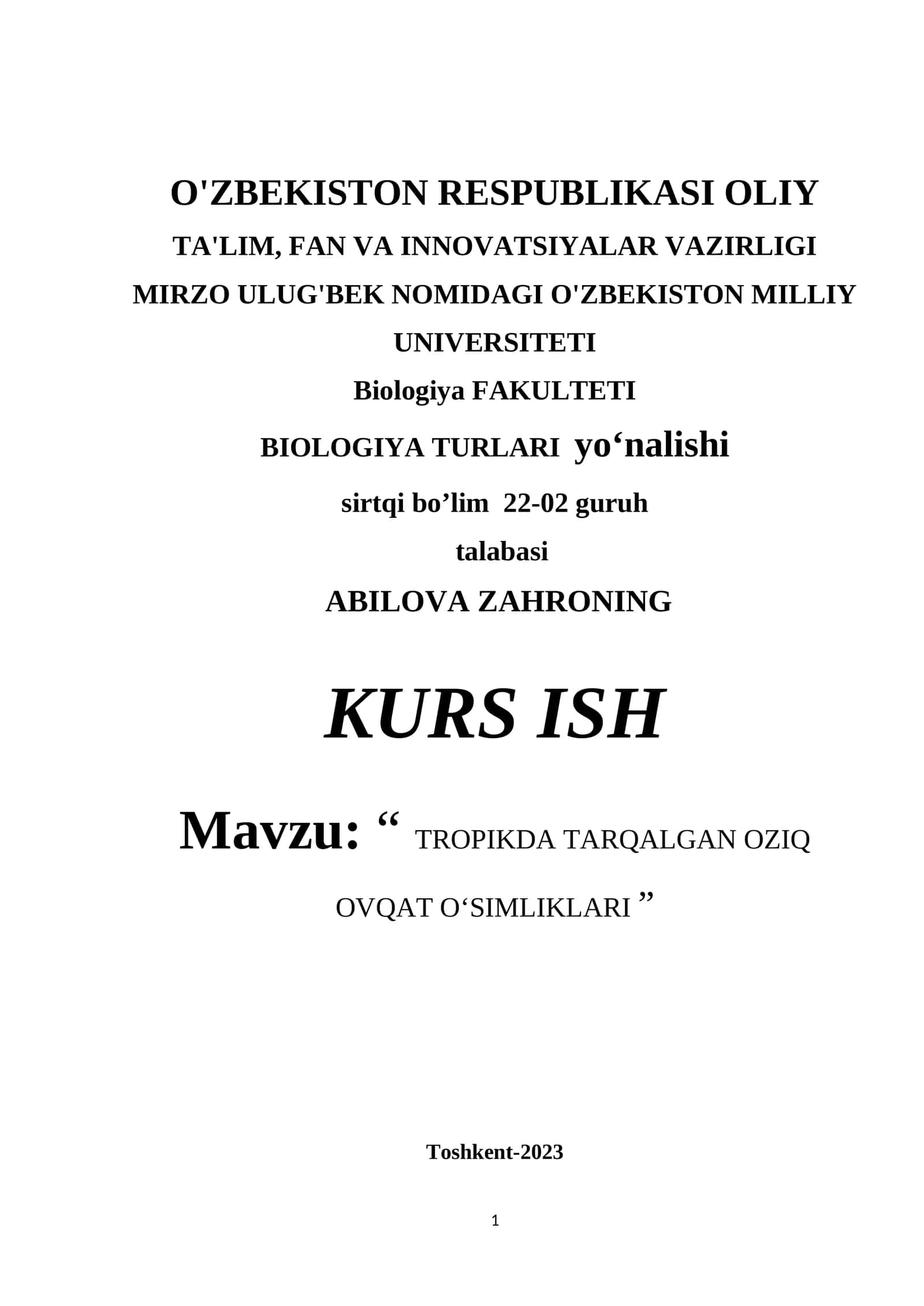 TROPIKDA TARQALGAN OZIQ OVQAT OʻSIMLIKLARI 1