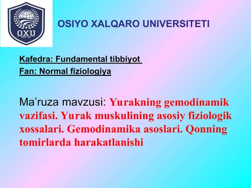 Yurakning gemodinamik vazifasi 1