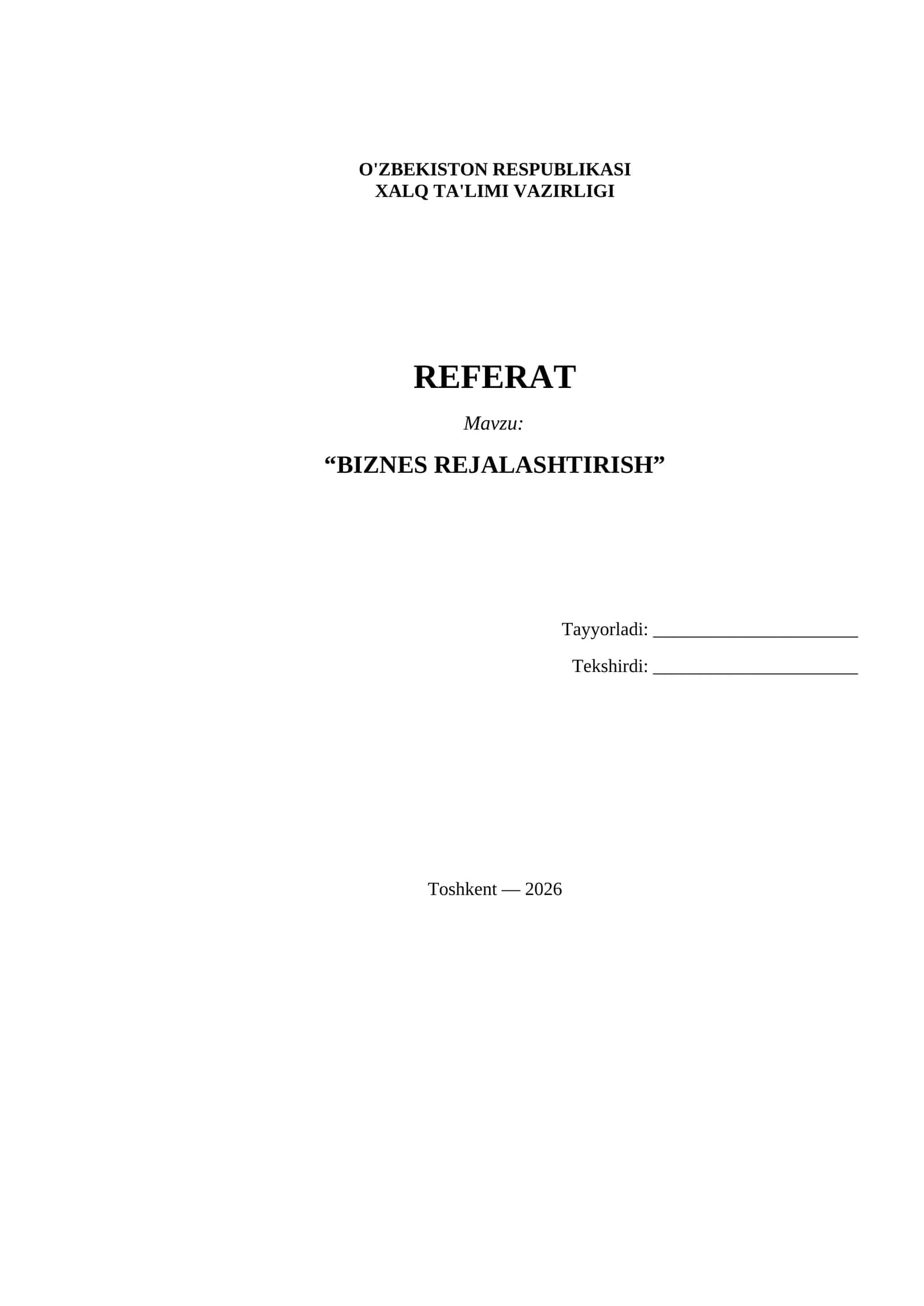 Referat Biznes rejalashtirish 1