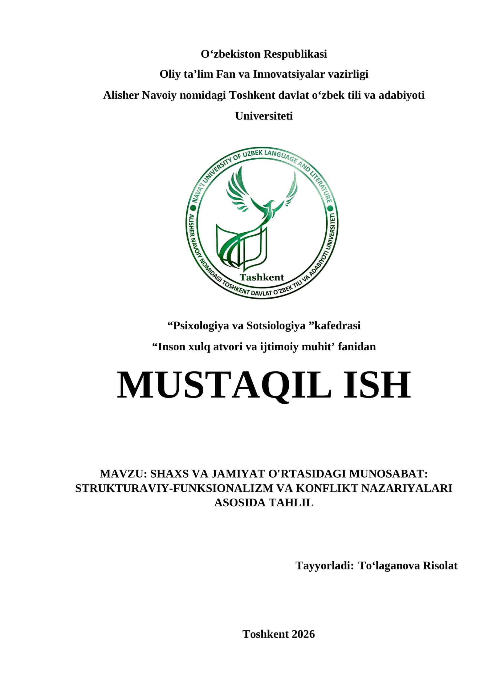 Shaxs va jamiyat o'rtasidagi munosabat strukturaviy-funksionalizm va konflikt nazariyalari asosida tahlil 1