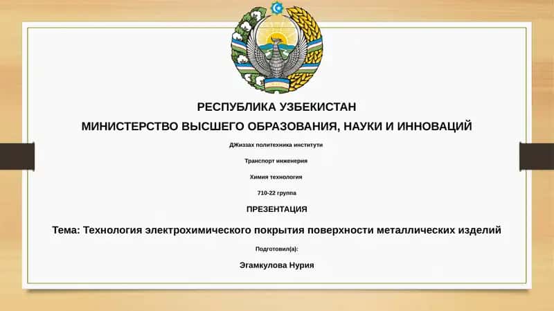 Технология электрохимического покрытия поверхности металлических изделий 1