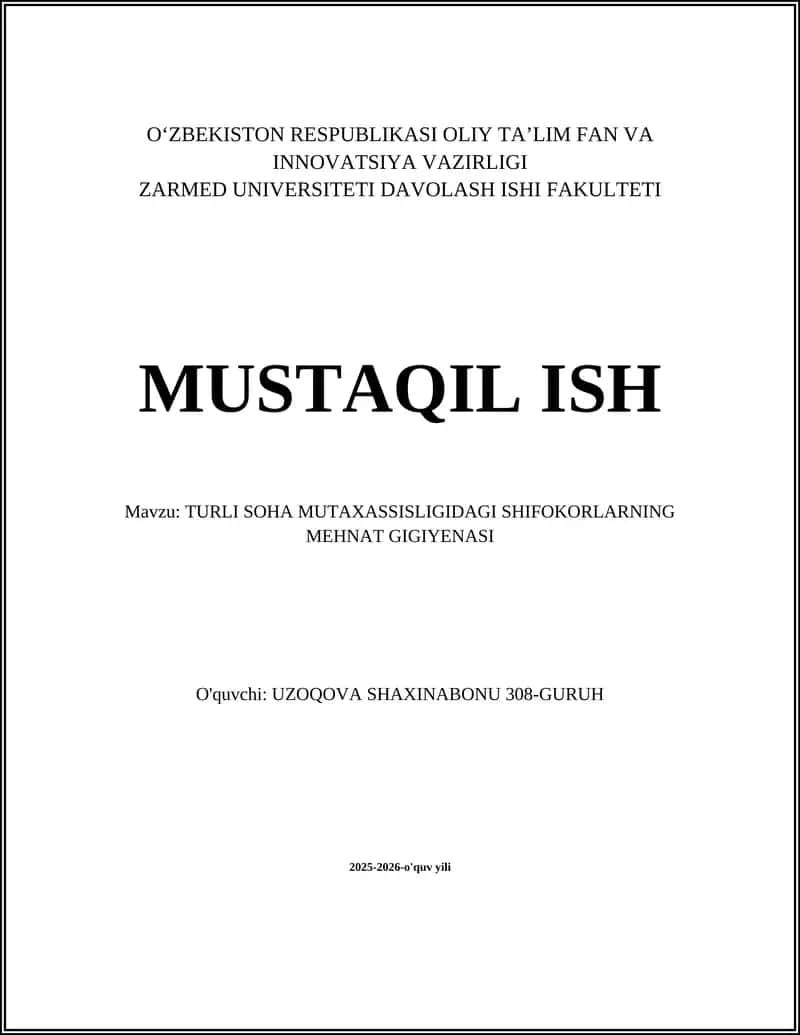 SHIFOKORLARNING MEHNAT GIGIYENASI 1