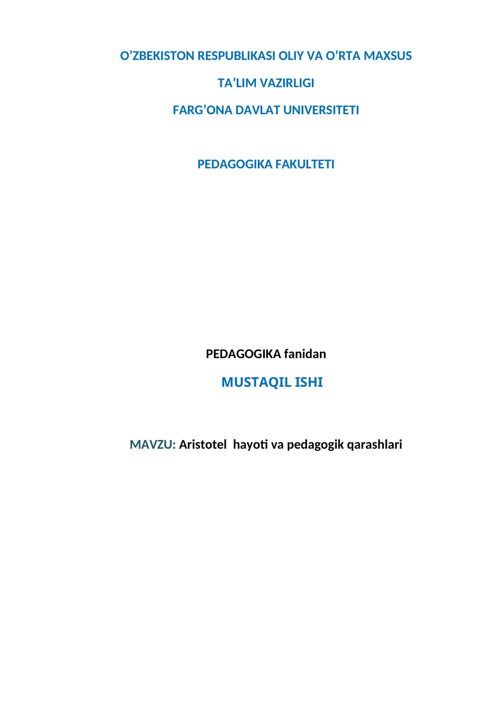 Aristotel hayoti va pedagogik qarashlari 1