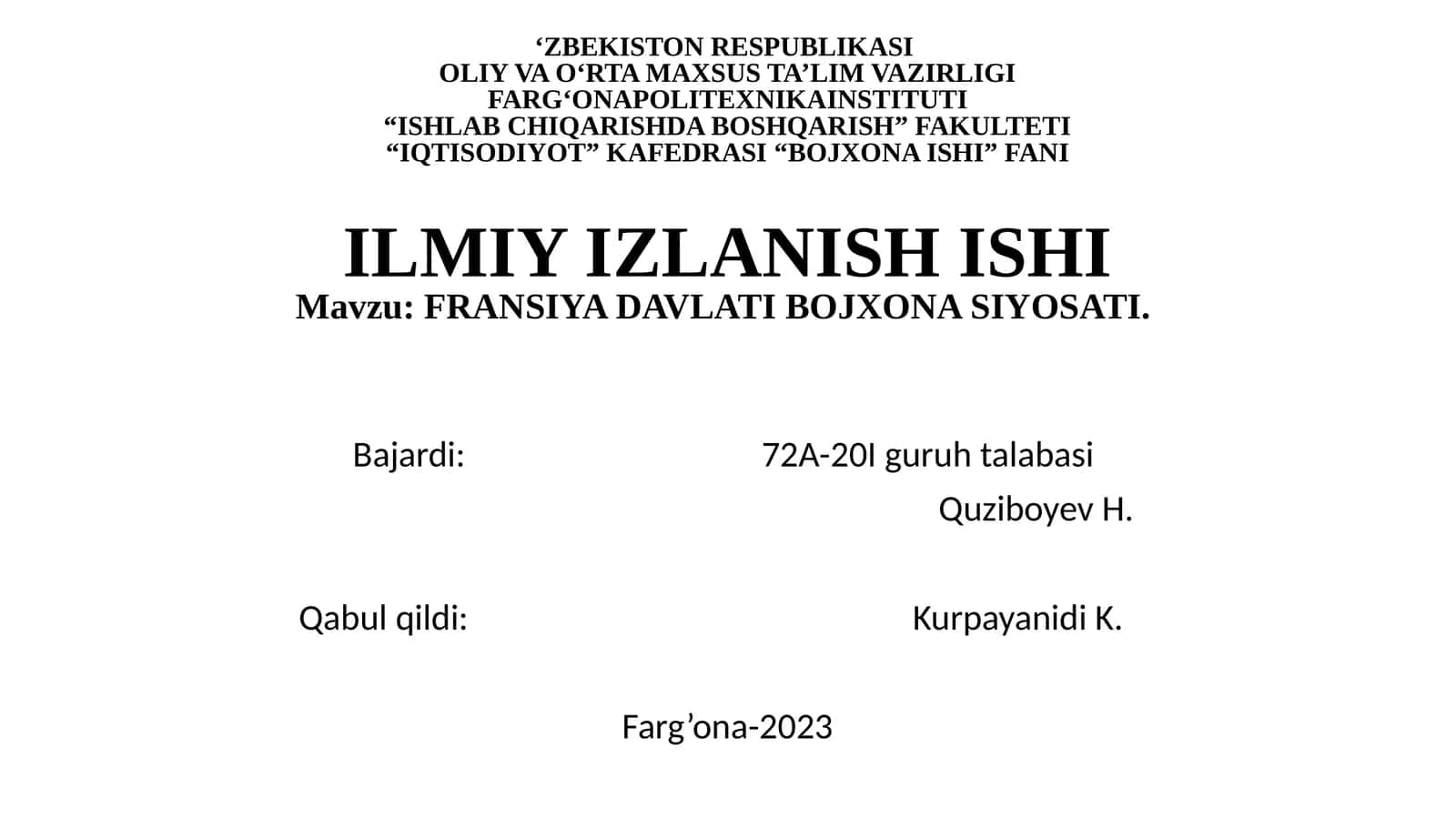 FRANSIYA DAVLATI BOJXONA SIYOSATI 1