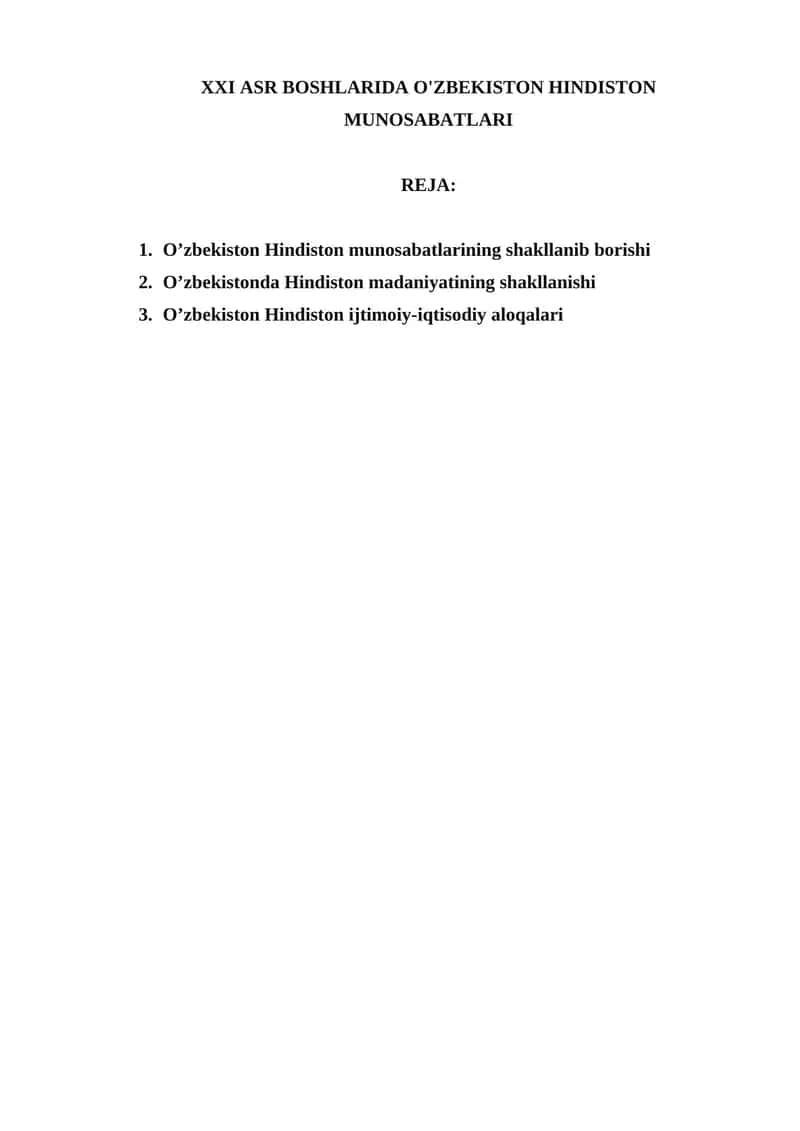 O'zbekiston Hindiston Munosabatlari 1