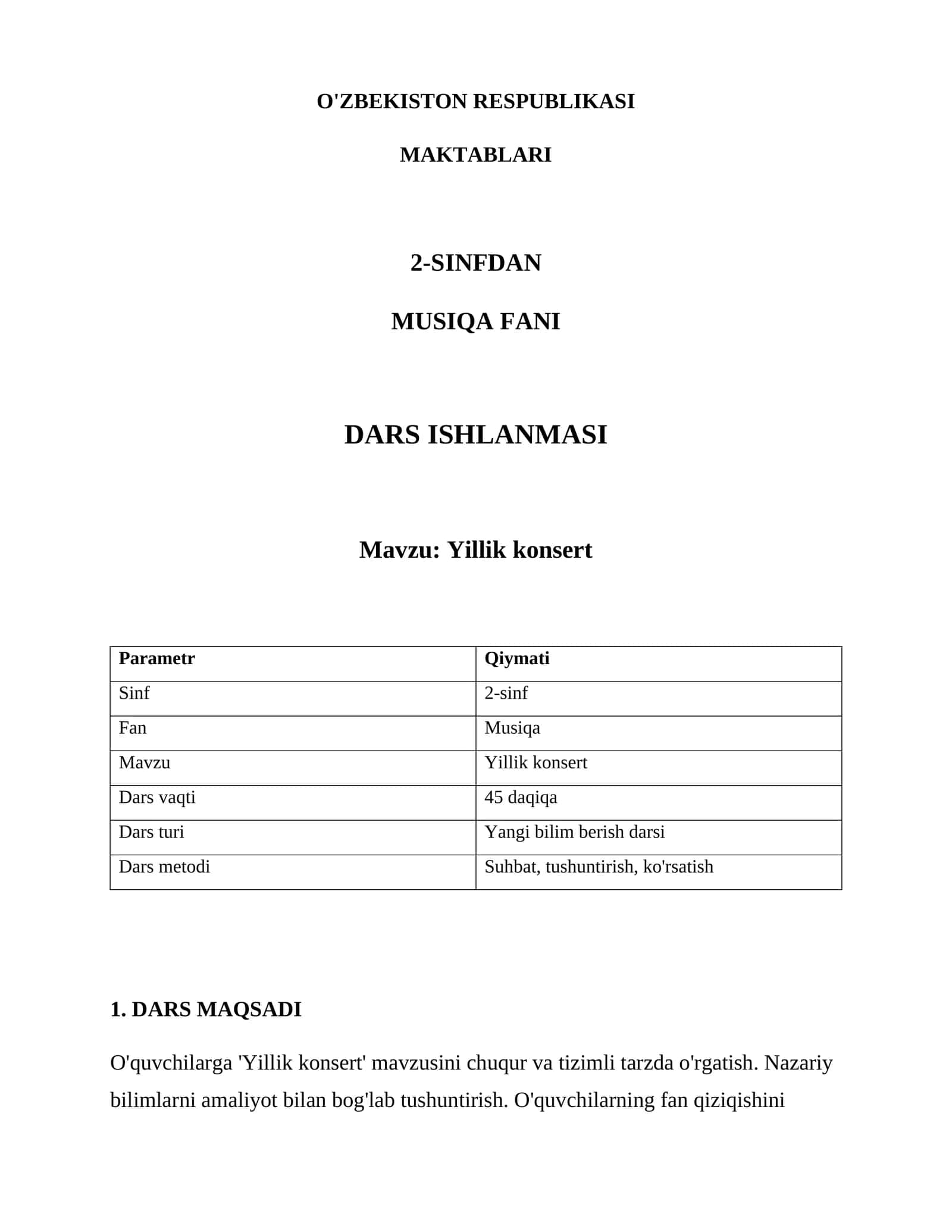 Dars ishlanmasi "Yillik konsert" 1
