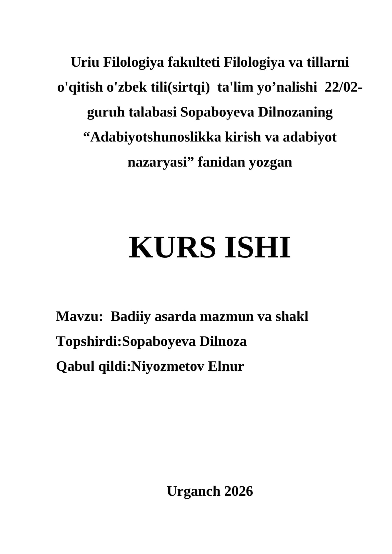 Badiiy asarda mazmun va shakl 1