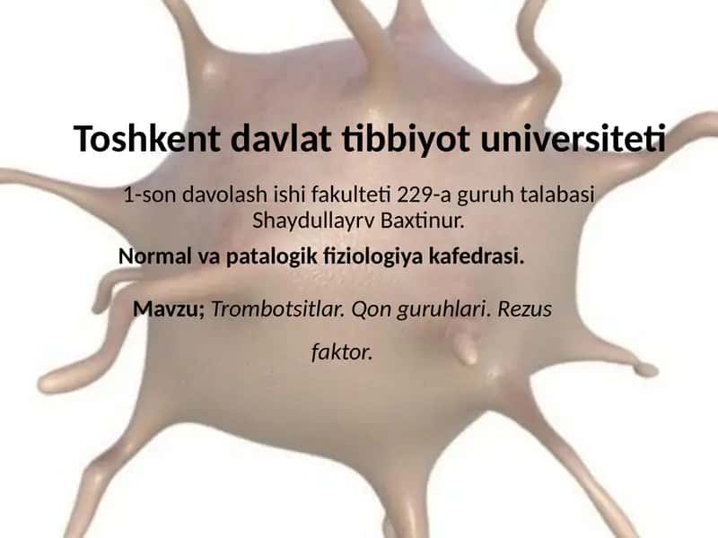 Trombotsitlar. Qon guruhlari. Rezus omillar. Fiziologiya. 1