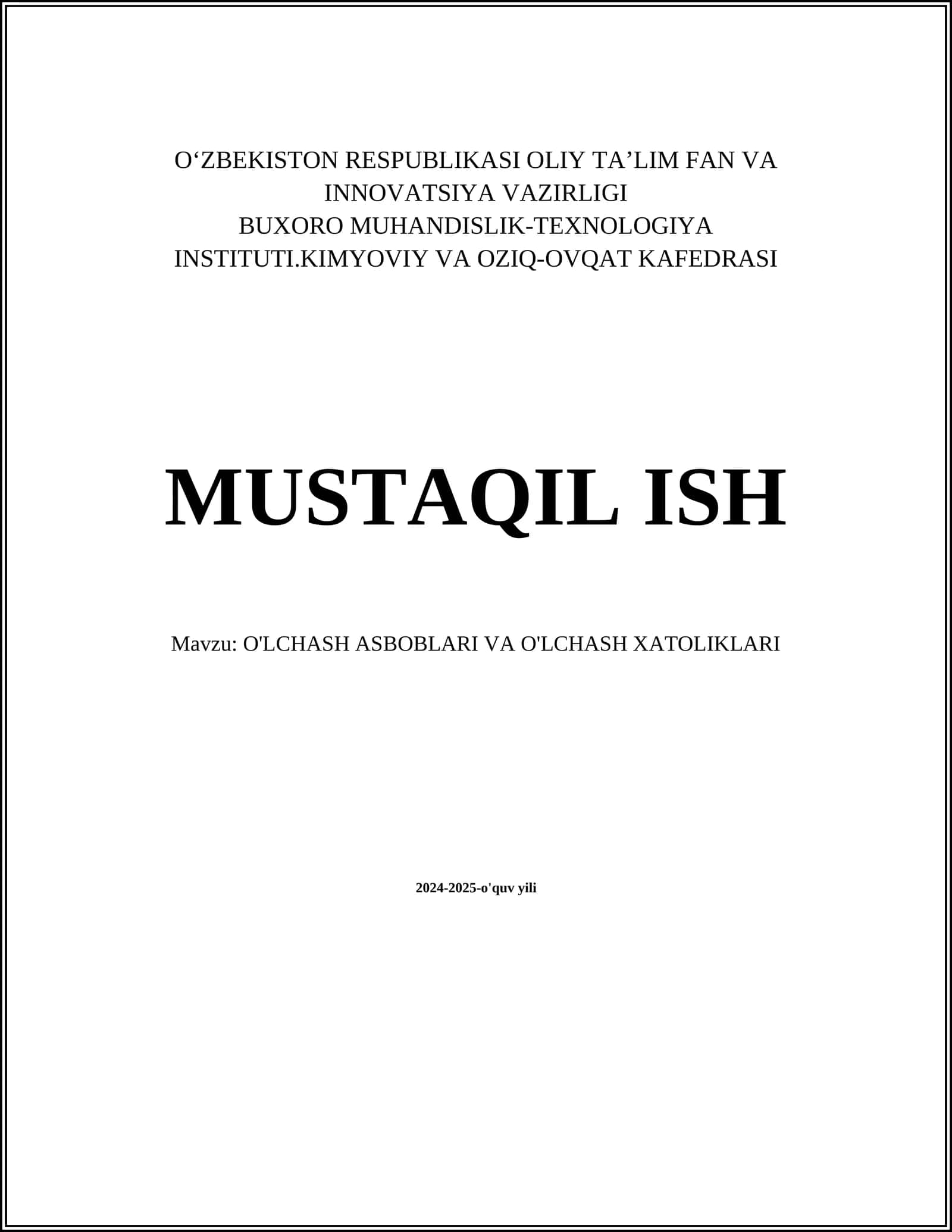 O'LCHASH ASBOBLARI VA O'LCHASH XATOLIKLARI 1