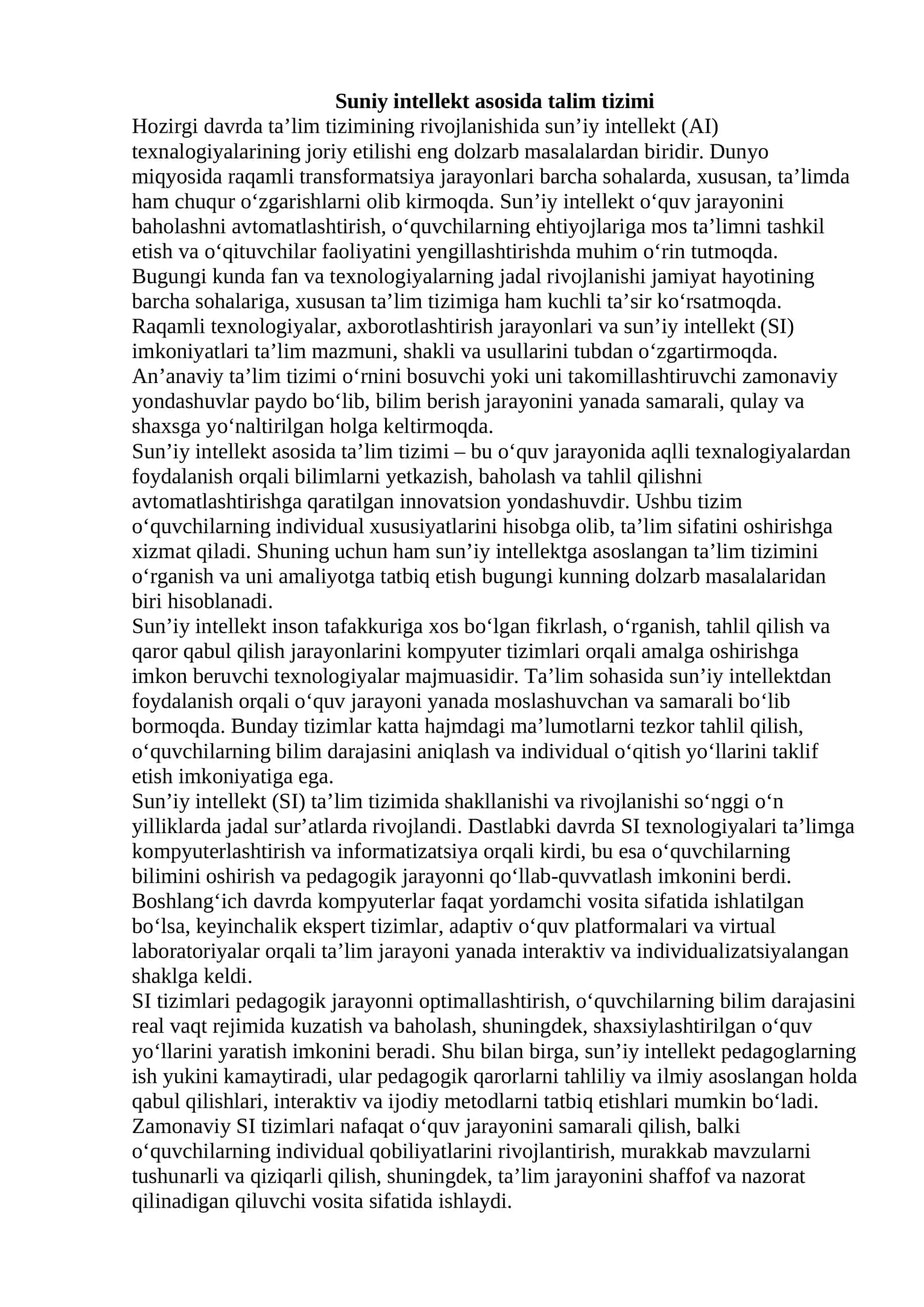 Suniy intellekt asosida talim tizimi 1
