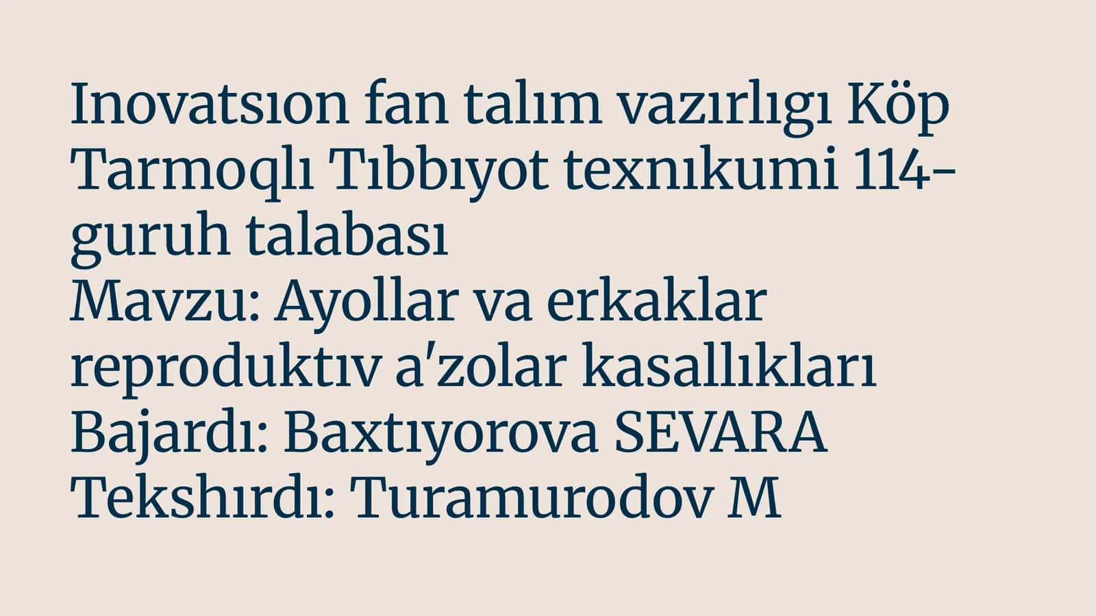 Ayollar va erkaklar reproduktıva'zolar kasallıkları 1