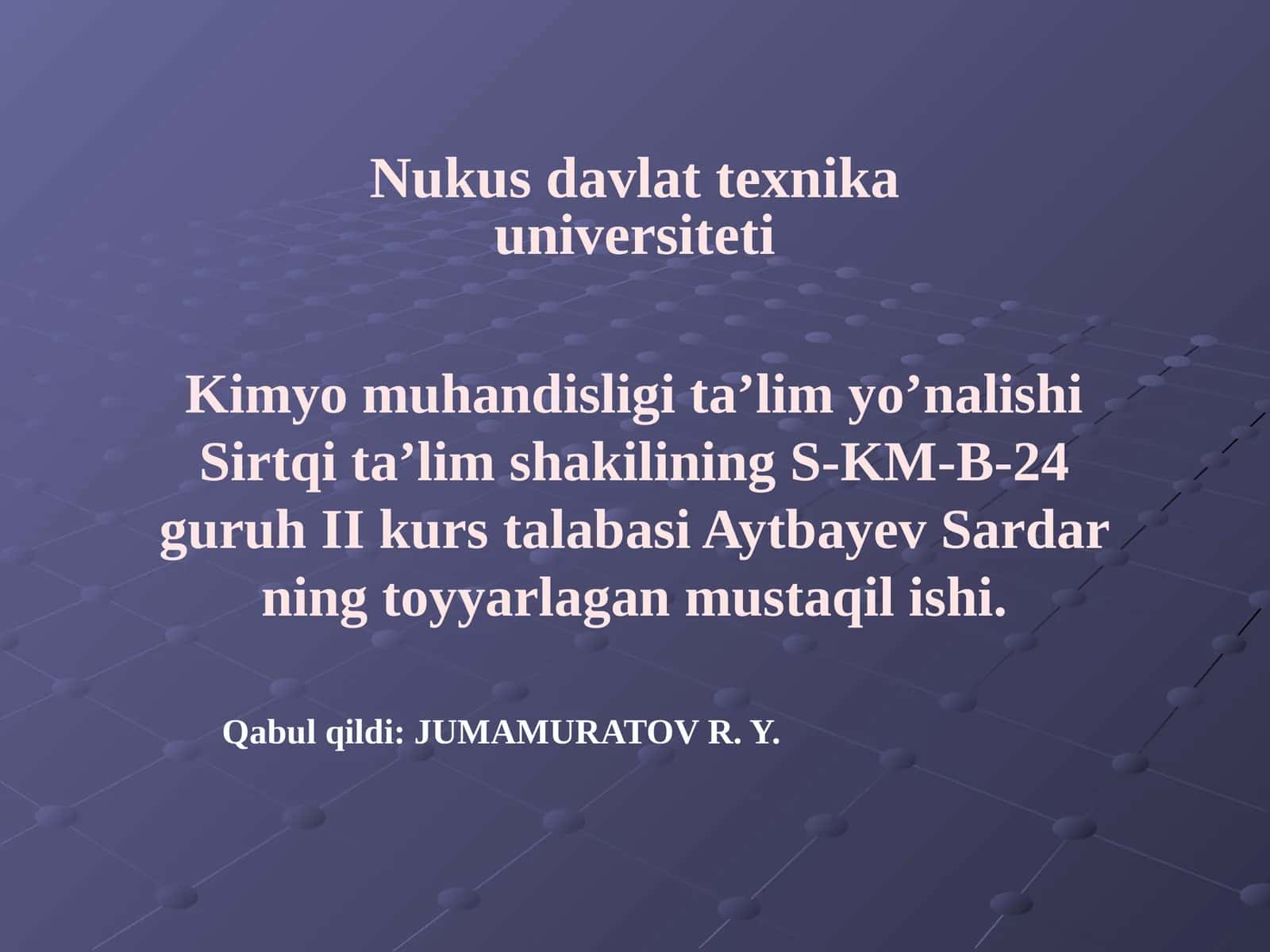 Kimyomuhandisligi ta'lim yo'nalishi 1