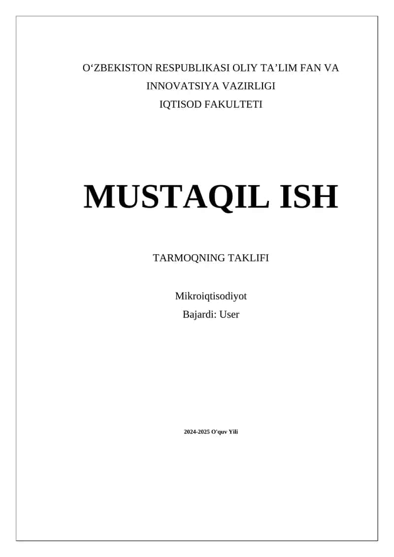 Tarmoqning taklifi 1