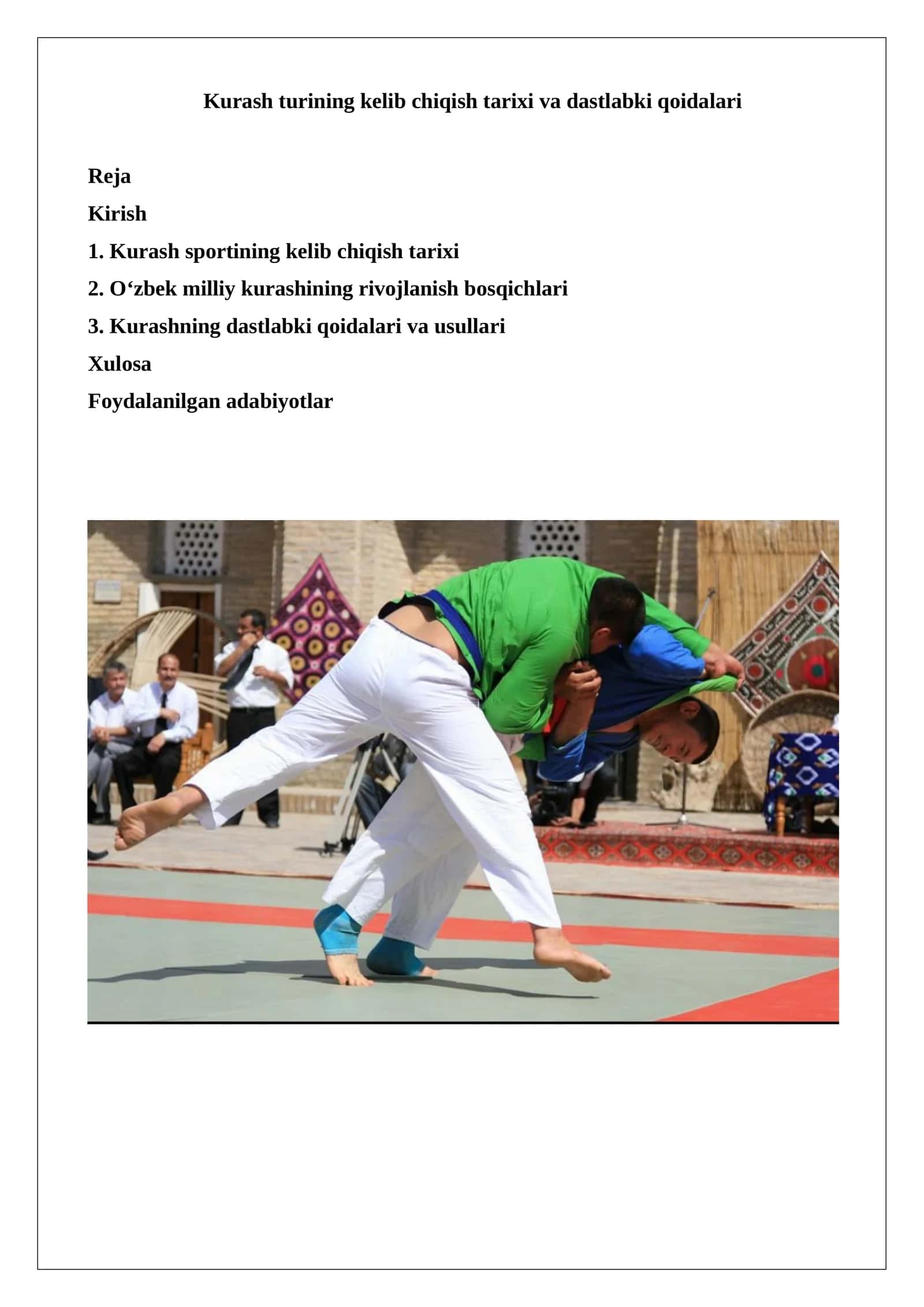 Kurash turining kelib chiqish tarixi va dastlabki qoidalari 1