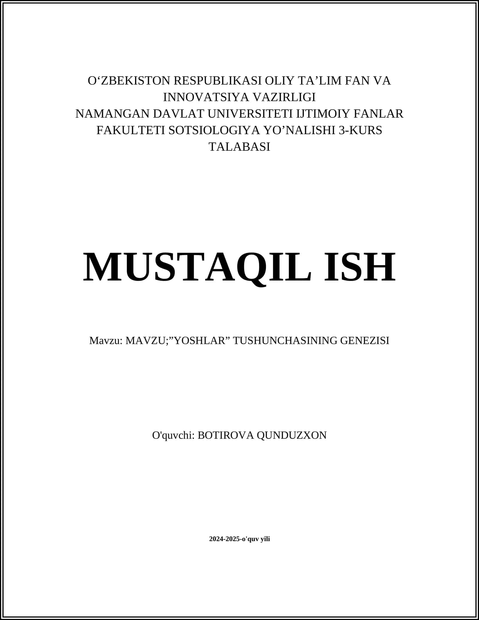 ”YOSHLAR” TUSHUNCHASINING GENEZISI 1