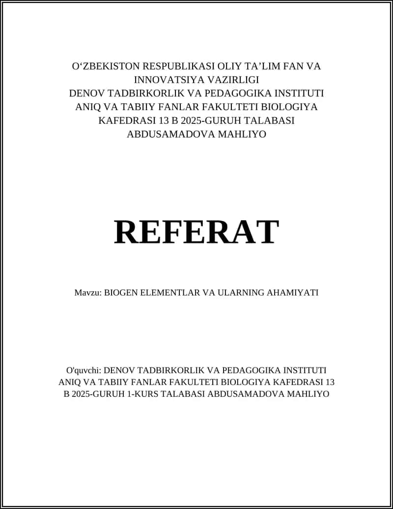 BIOGEN ELEMENTLAR VA ULARNING AHAMIYATI 1