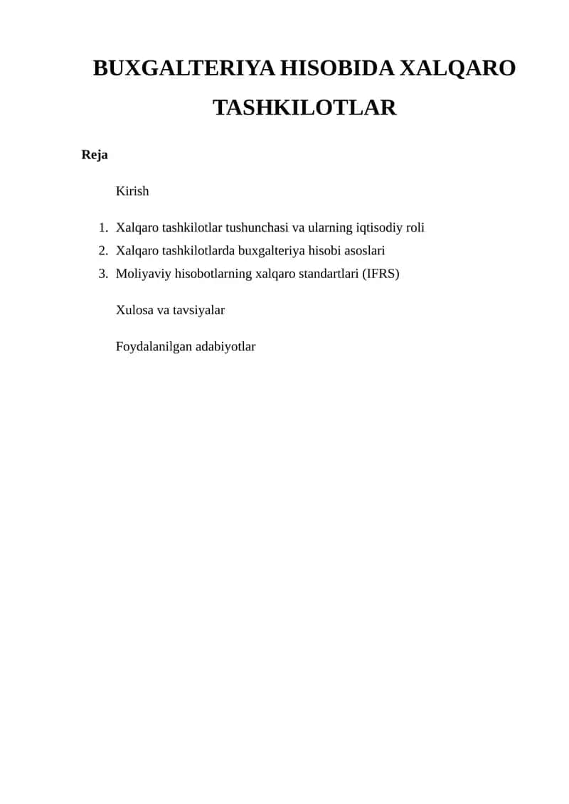 BUXGALTERIYA HISOBIDA XALQARO TASHKILOTLAR 1