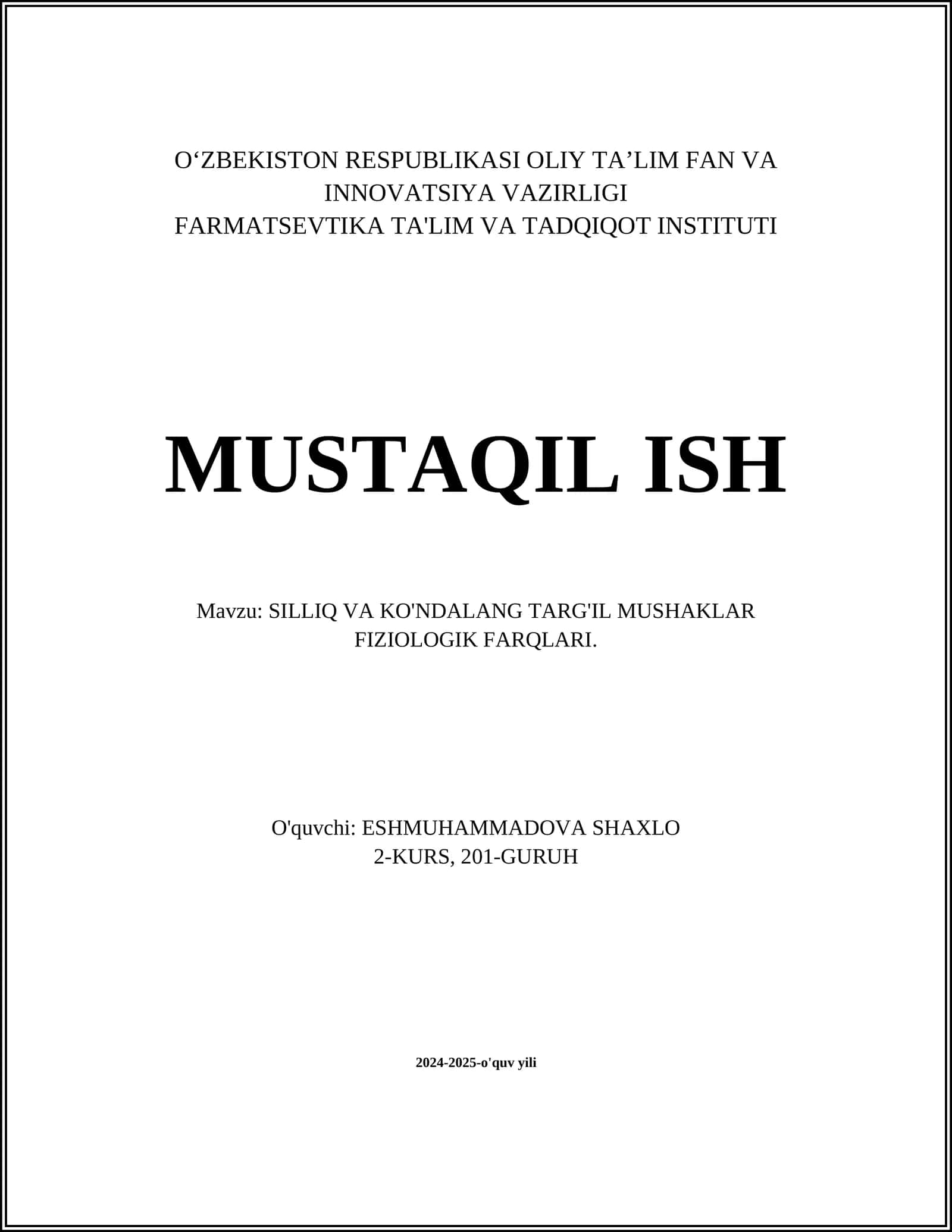 SILLIQ VA KO'NDALANG TARG'IL MUSHAKLAR FIZIOLOGIK FARQLARI 1
