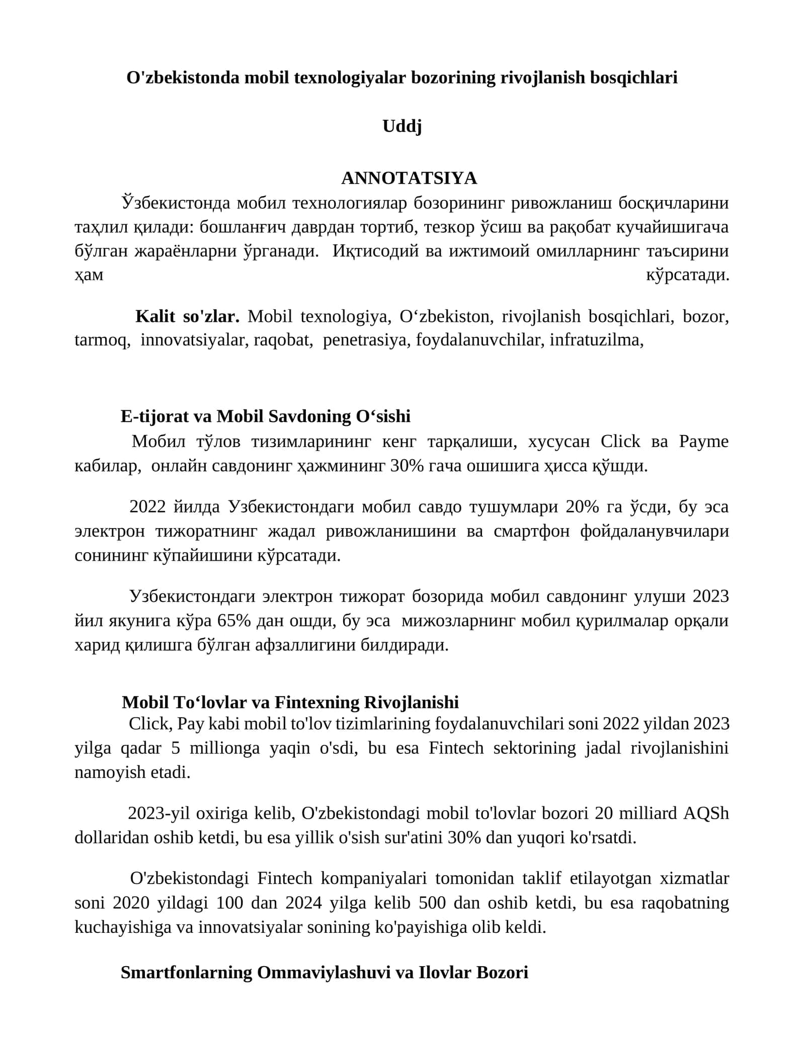 O'zbekistonda mobil texnologiyalar bozorining rivojlanish bosqichlari 1
