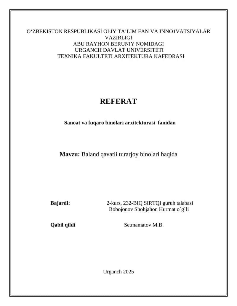 Baland qavatli turarjoy binolari haqida 1
