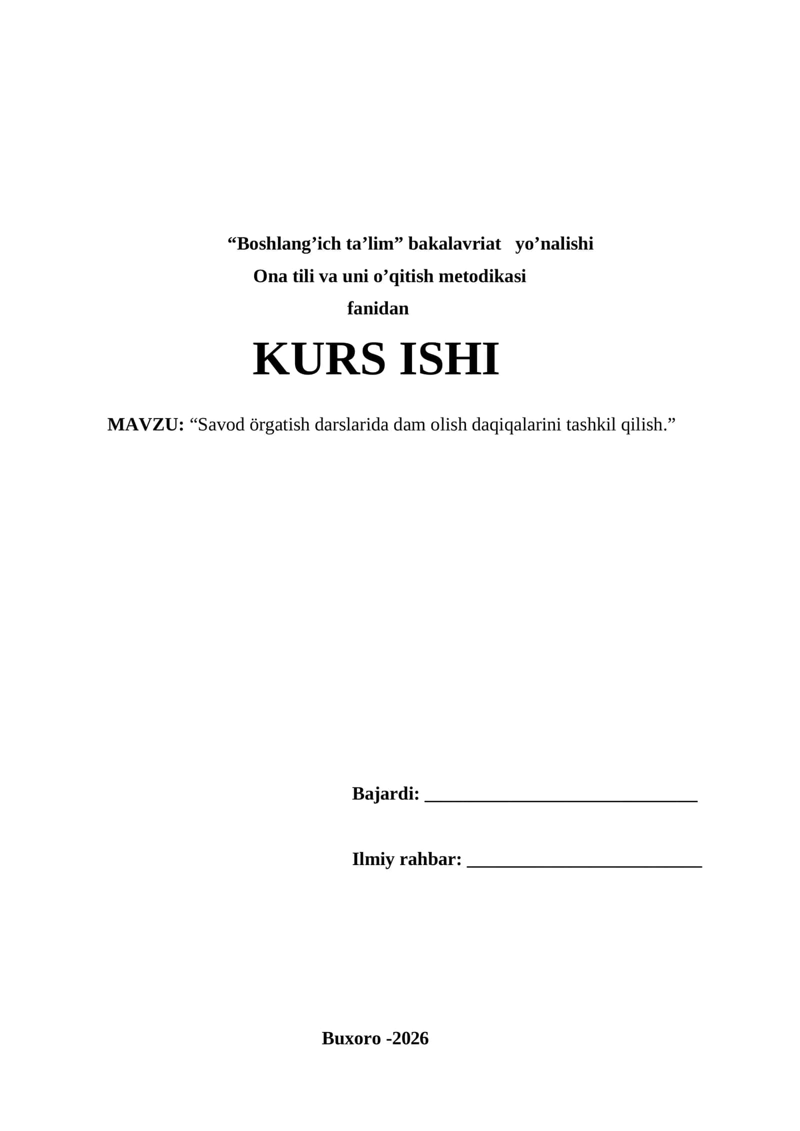 “Savod örgatish darslarida dam olish daqiqalarini tashkil qilish.” 1