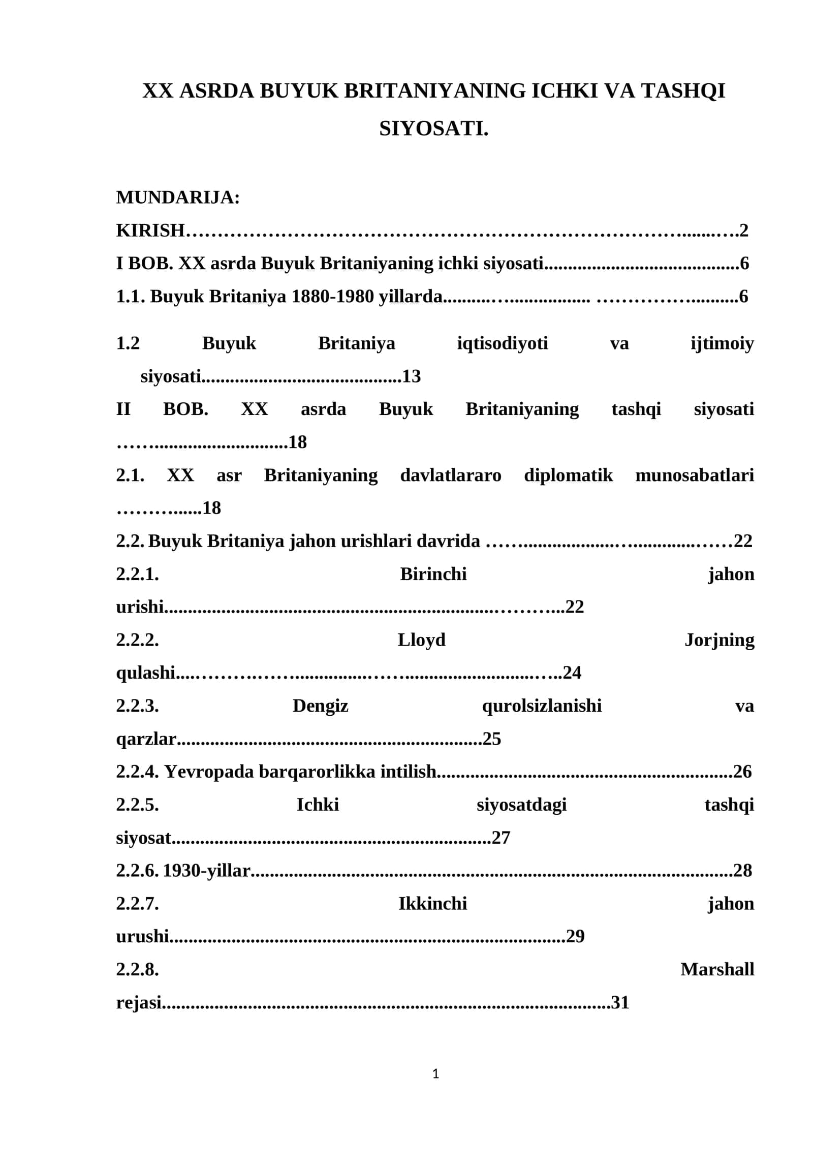 XX ASRDA BUYUK BRITANIYANING ICHKI VA TASHQI SIYOSATI 1