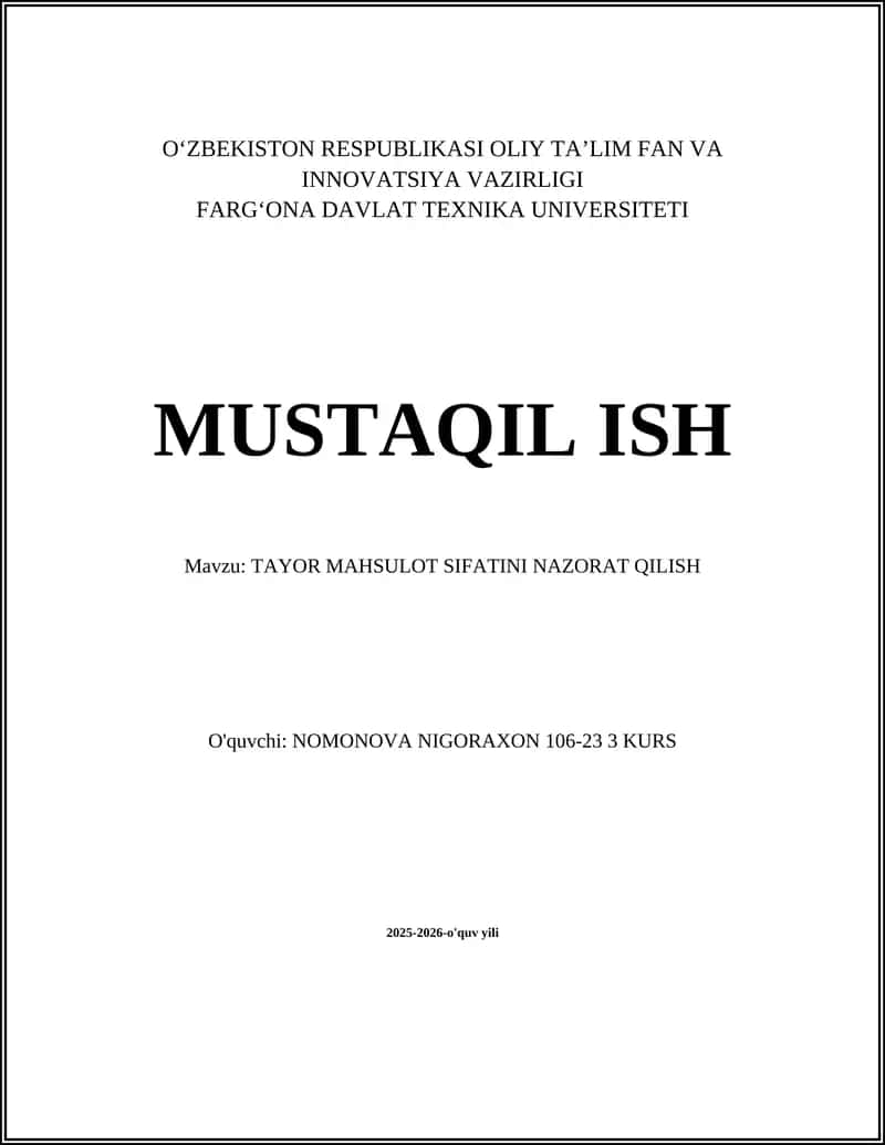 Tayyor mahsulot sifatini nazorat qilish 1