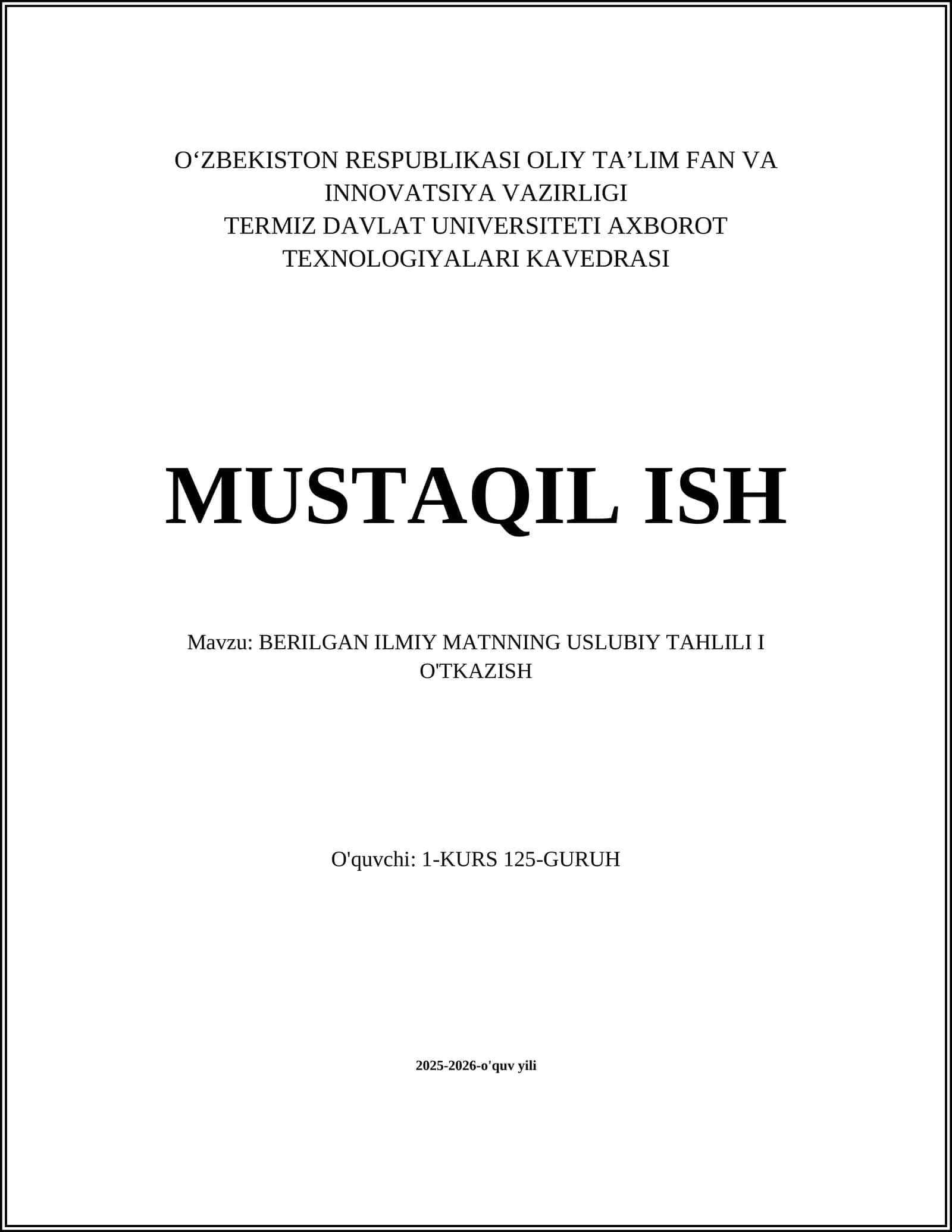 BERILGAN ILMIY MATNNING USLUBIY TAHLILI I O'TKAZISH 1