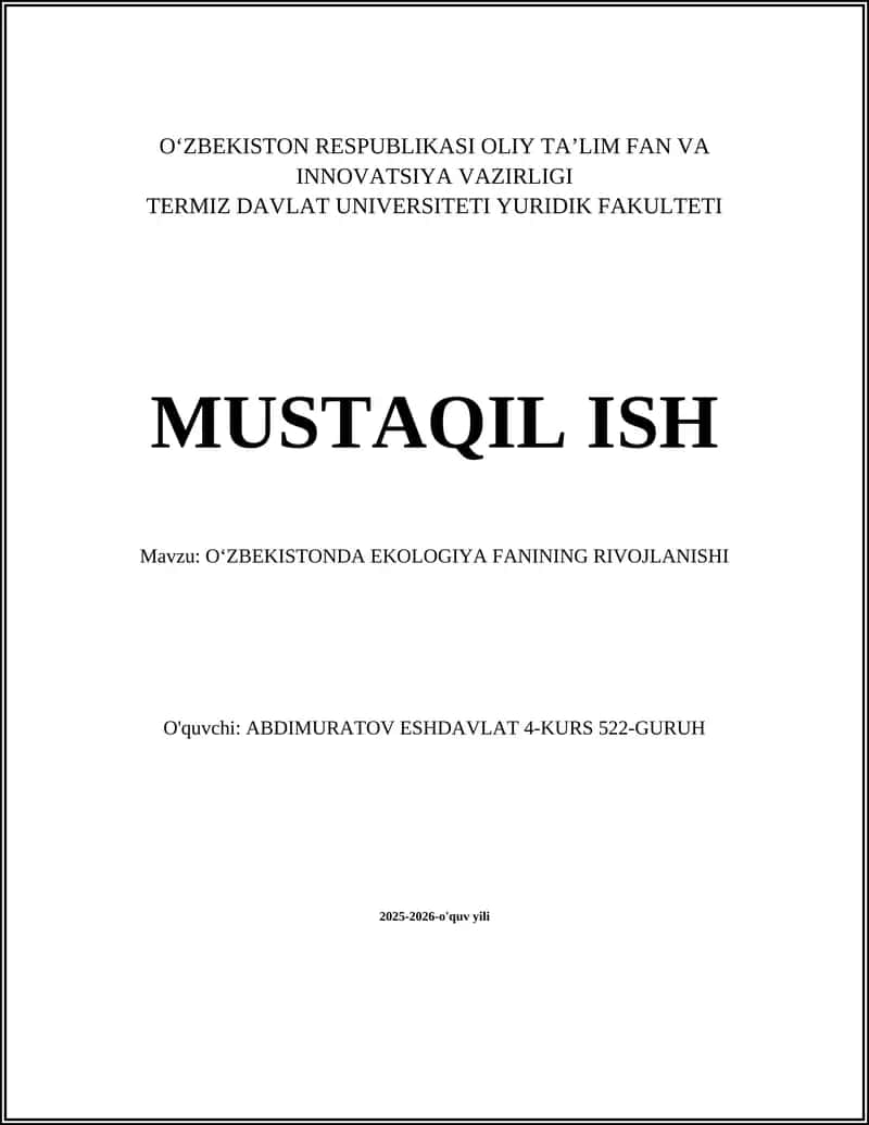 Oʻzbekistonda Ekologiya Fanining Rivojlanishi 1