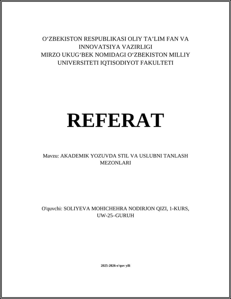 AKADEMIK YOZUVDA STIL VA USLUBNI TANLASH MEZONLARI 1