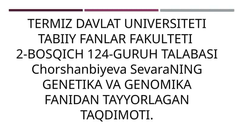 Genetik jarayonlarning tizmli nazorati 1