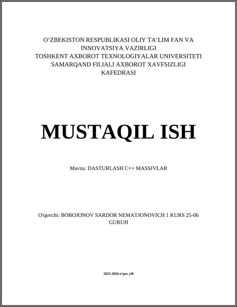DASTURLASH C++ MASSIVLAR 1