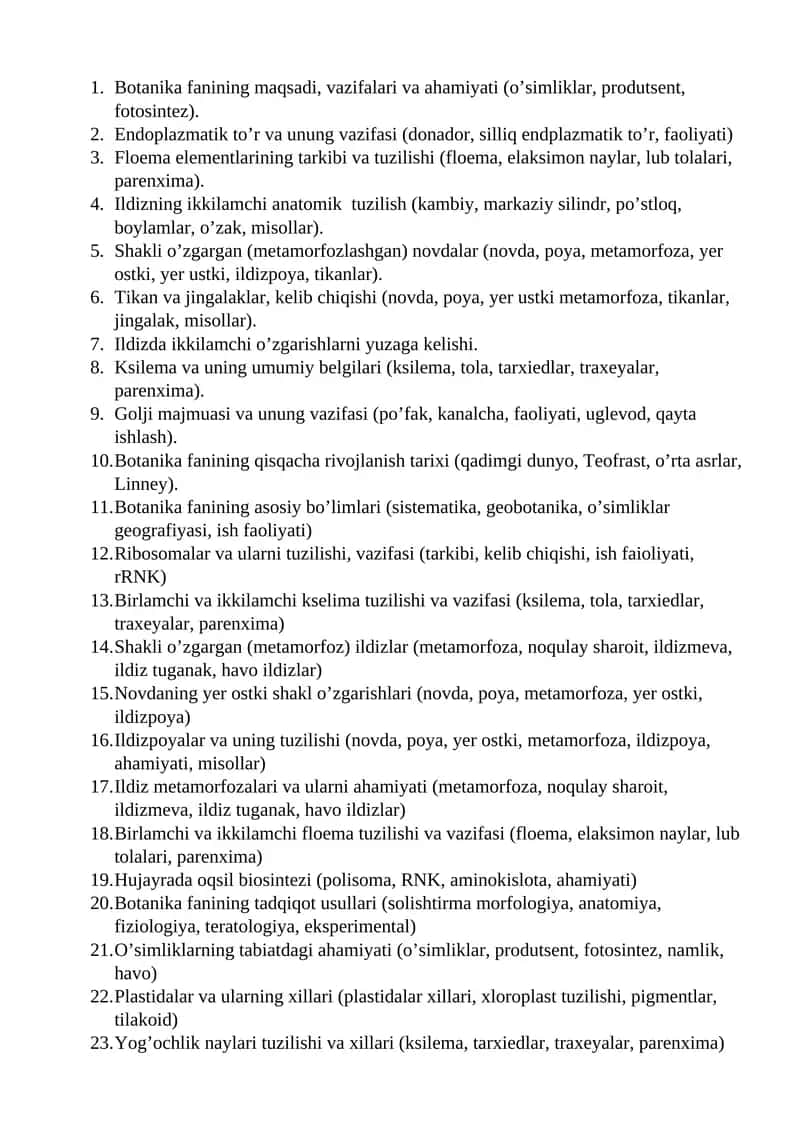 Botanika fanining maqsadi, vazifalari va ahamiyati 1