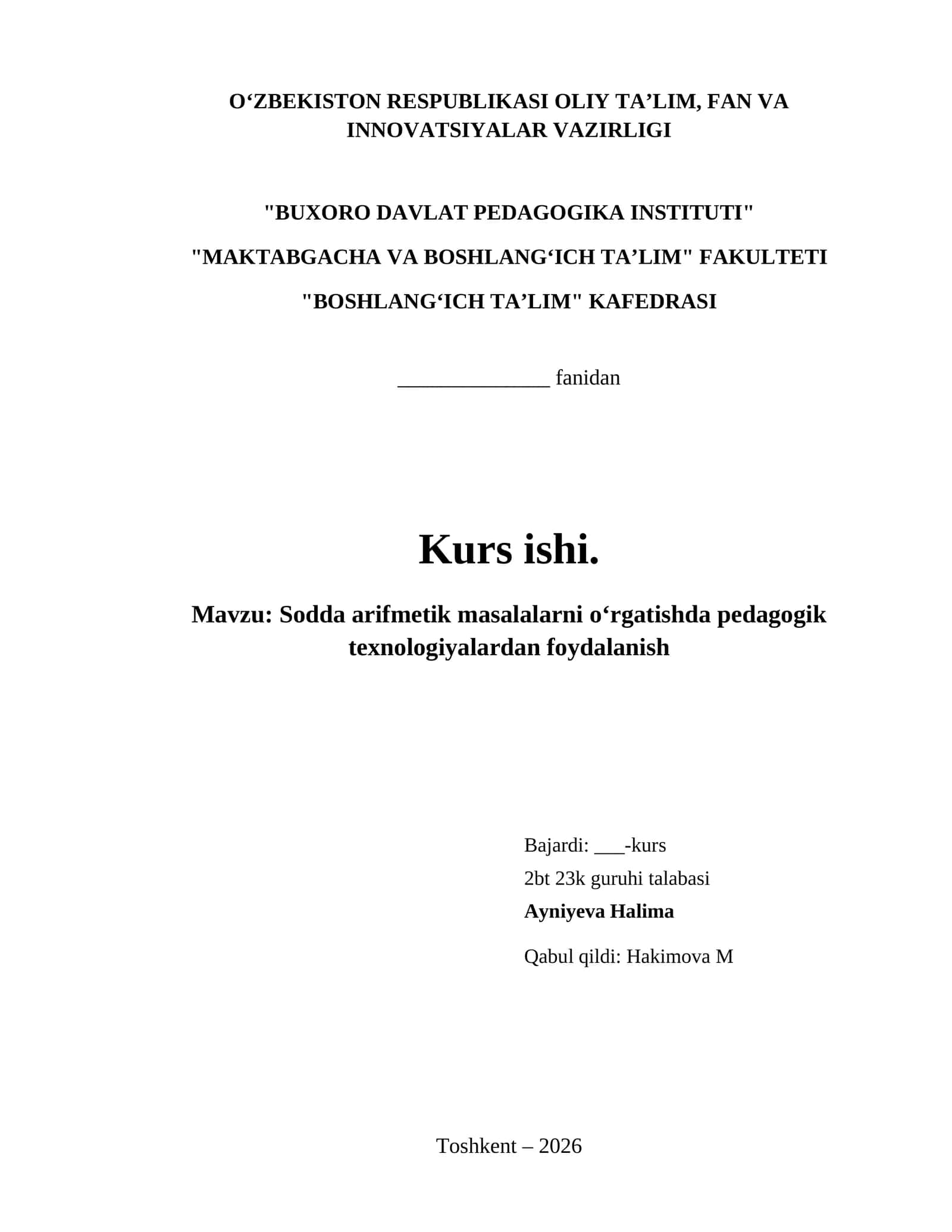 Sodda arifmetik masalalarni oʻrgatishda pedagogik texnologiyalardan foydalanish 1