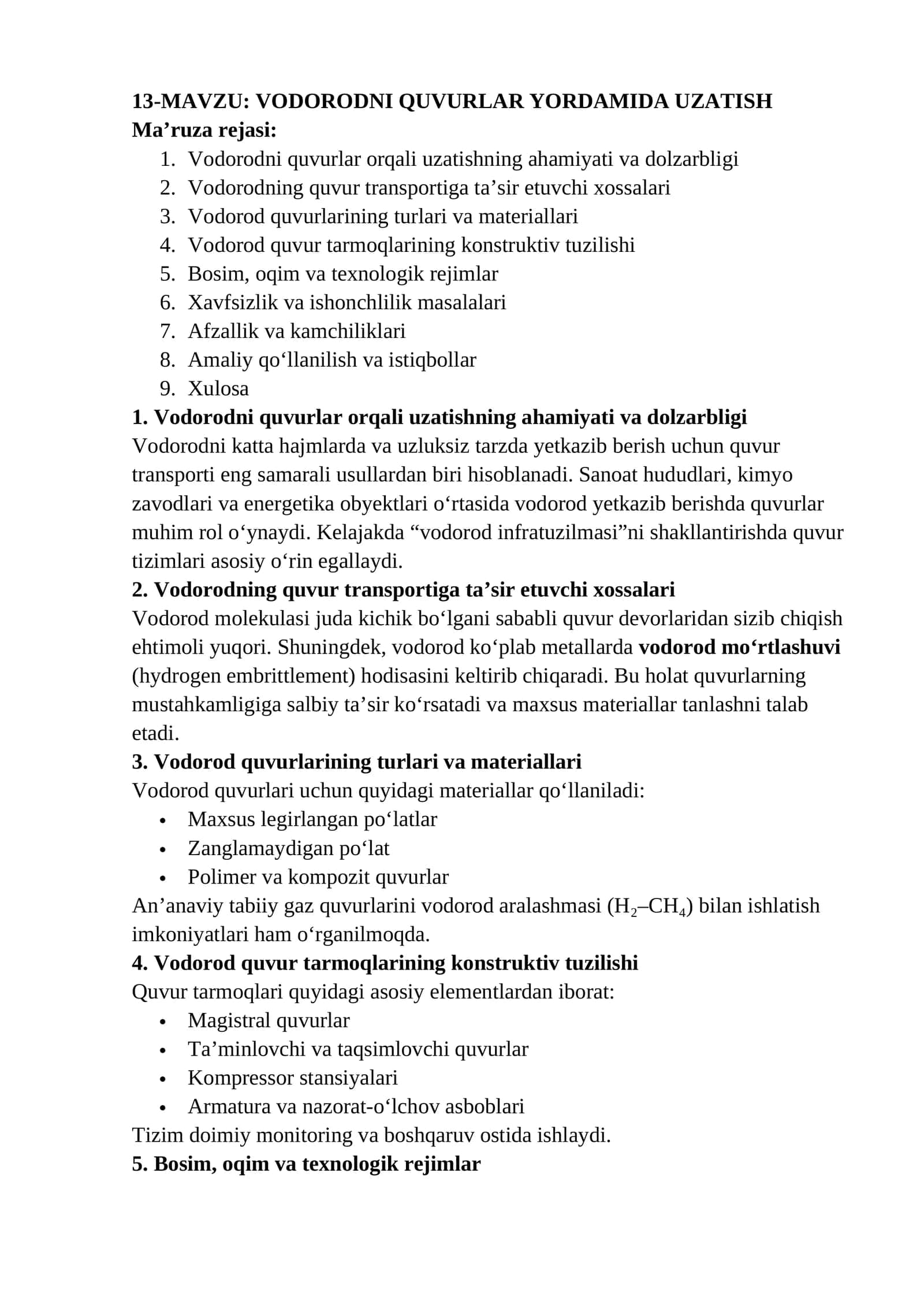 VODORODNI QUVURLAR YORDAMIDA UZATISH 1