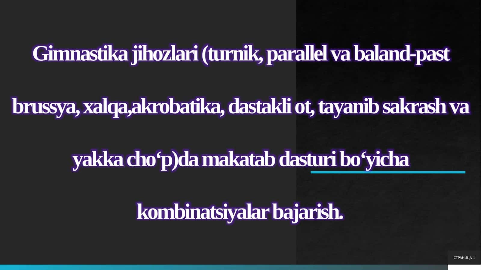 Gimnastika jihozlari (turnik, parallel va baland-past brussya, xalqa,akrobatika 1