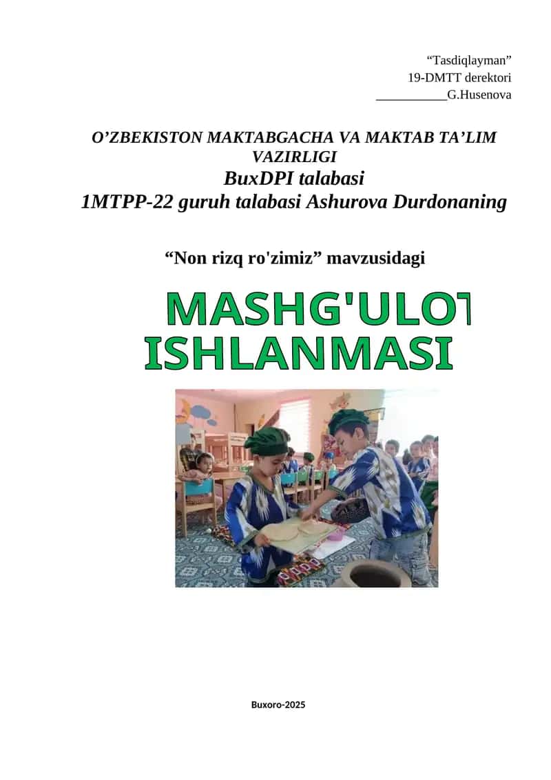 "Non rizq ro'zimiz" mashg'ulot ishlanmasi 1